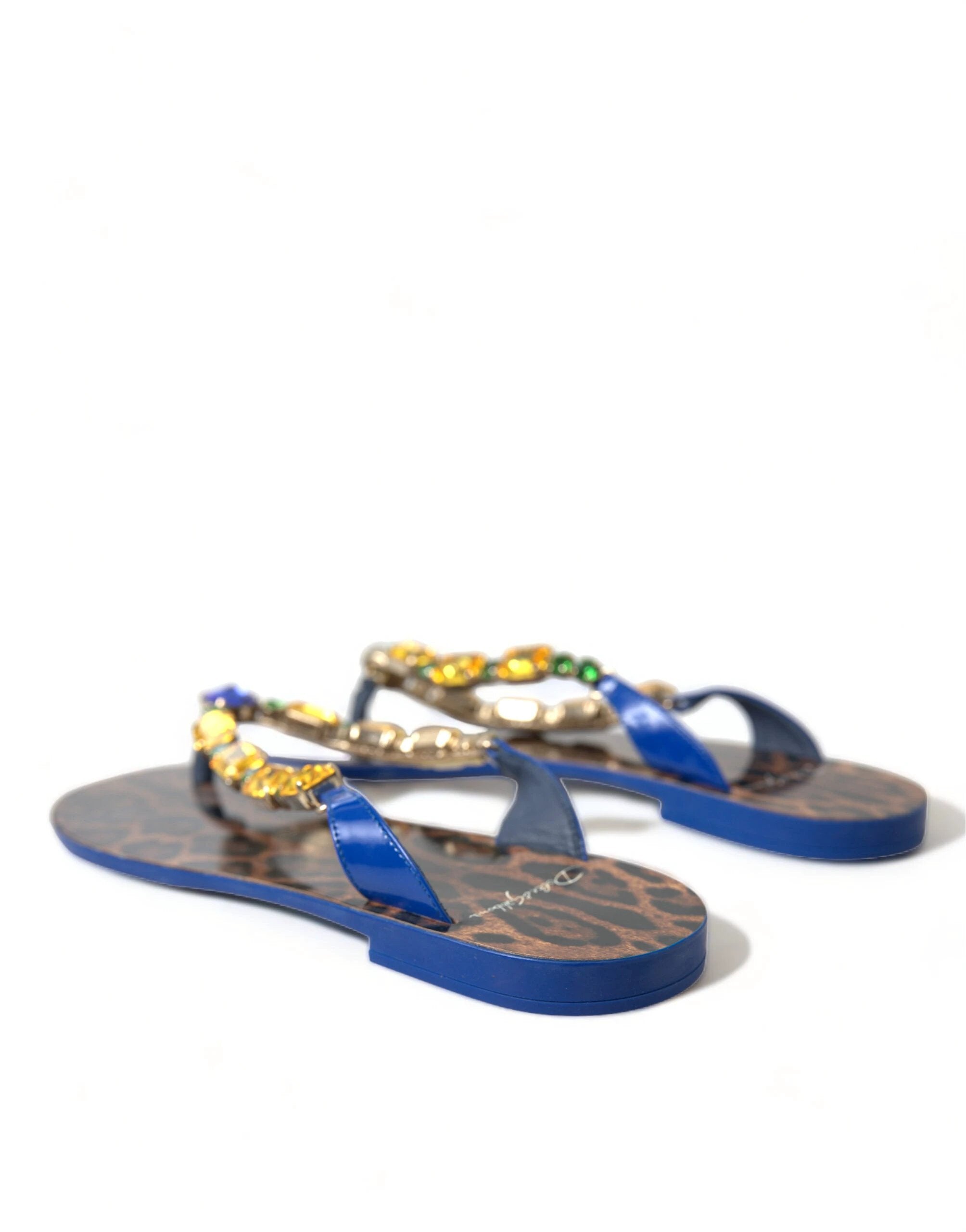 Dolce & Gabbana Blue Crystals Flats Sandals Beachwear Shoes by Dolce & Gabbana