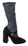 Dolce & Gabbana Black Crystal Mary Janes Booties Shoes by Dolce & Gabbana