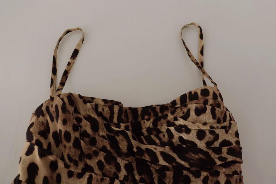Dolce & Gabbana Brown Leopard Print Ruched Midi Dress by Dolce & Gabbana