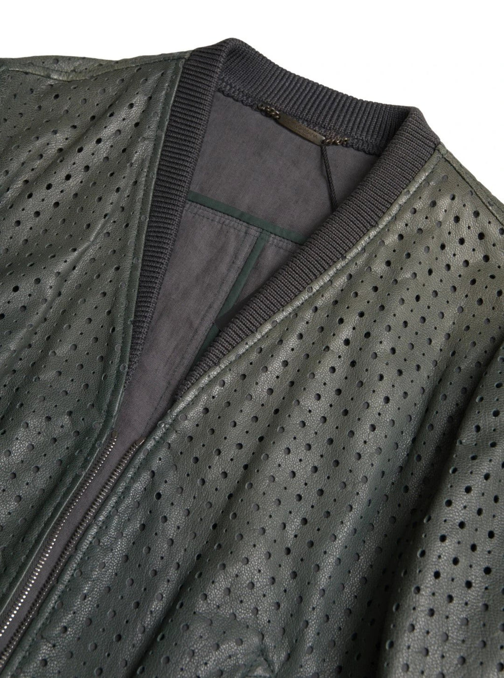 Dolce & Gabbana Green Perforated Leather Bomber Jacket by Dolce & Gabbana
