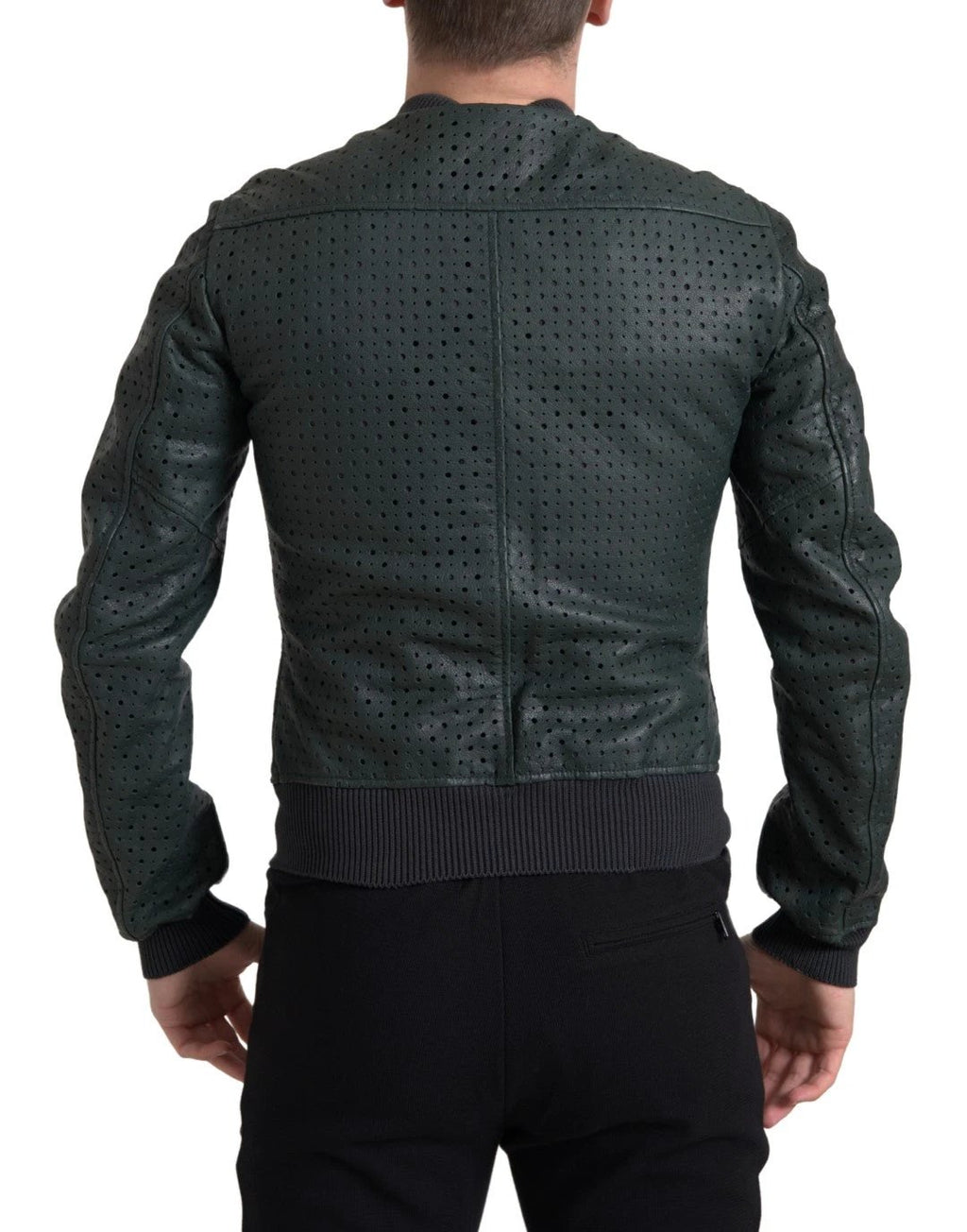 Dolce & Gabbana Green Perforated Leather Bomber Jacket by Dolce & Gabbana