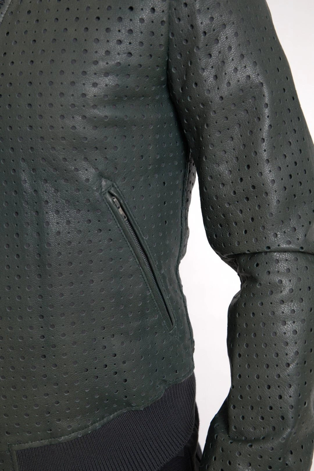 Dolce & Gabbana Green Perforated Leather Bomber Jacket by Dolce & Gabbana