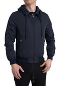 Dolce & Gabbana Blue Hooded Logo Polyester Full Zip Sweater by Dolce & Gabbana