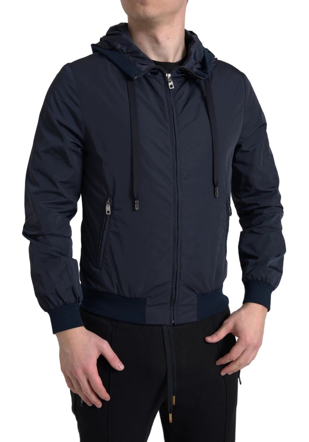 Dolce & Gabbana Blue Hooded Logo Polyester Full Zip Sweater by Dolce & Gabbana