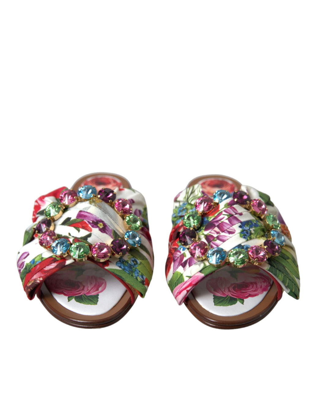 Dolce & Gabbana Multicolor Floral Flats Crystal Sandals Shoes by Dolce & Gabbana