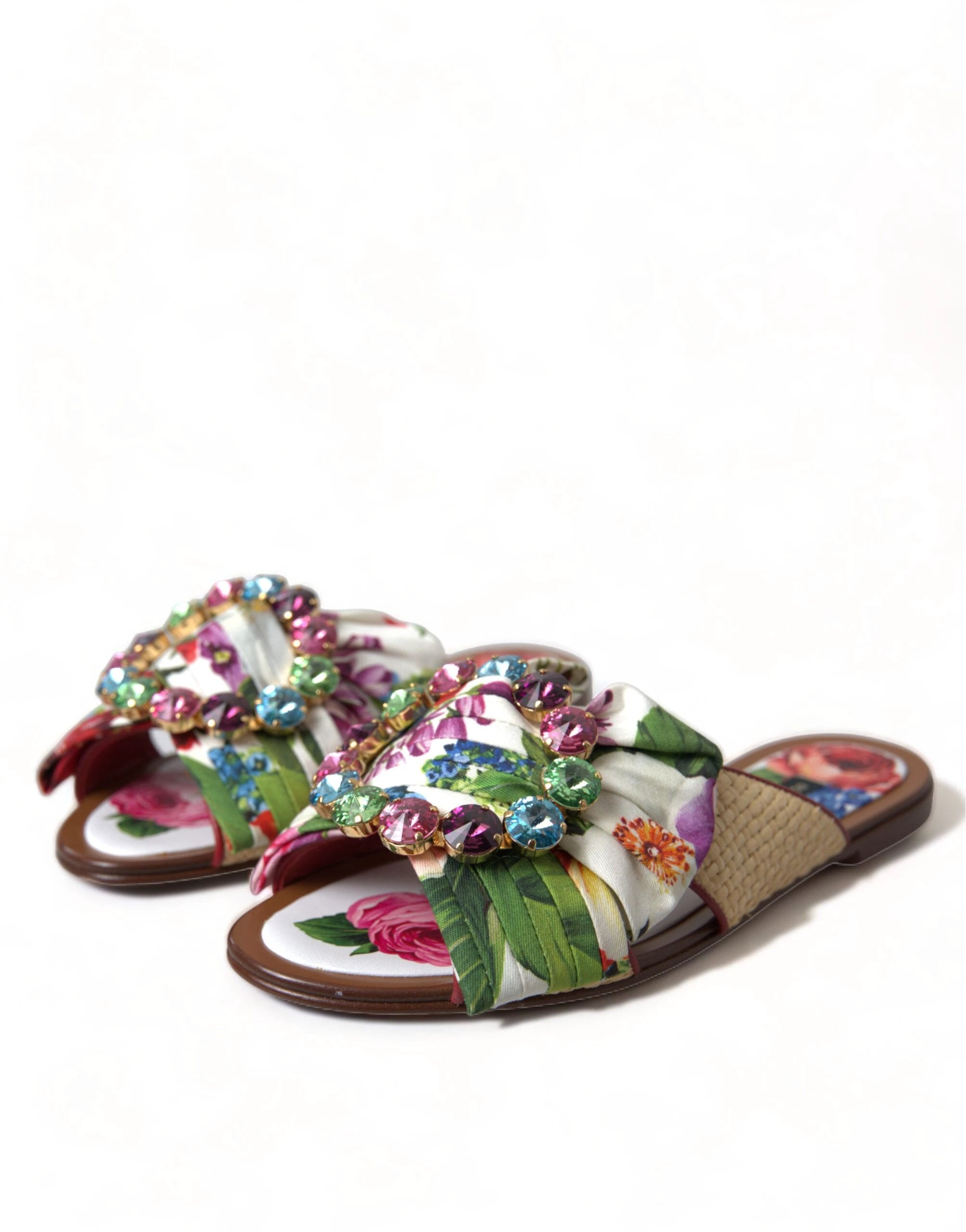 Dolce & Gabbana Multicolor Floral Flats Crystal Sandals Shoes by Dolce & Gabbana