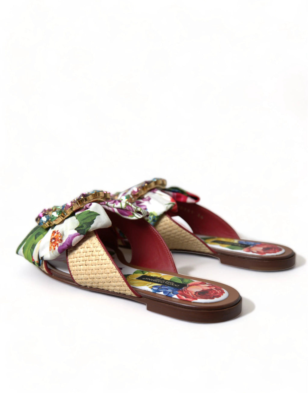 Dolce & Gabbana Multicolor Floral Flats Crystal Sandals Shoes by Dolce & Gabbana