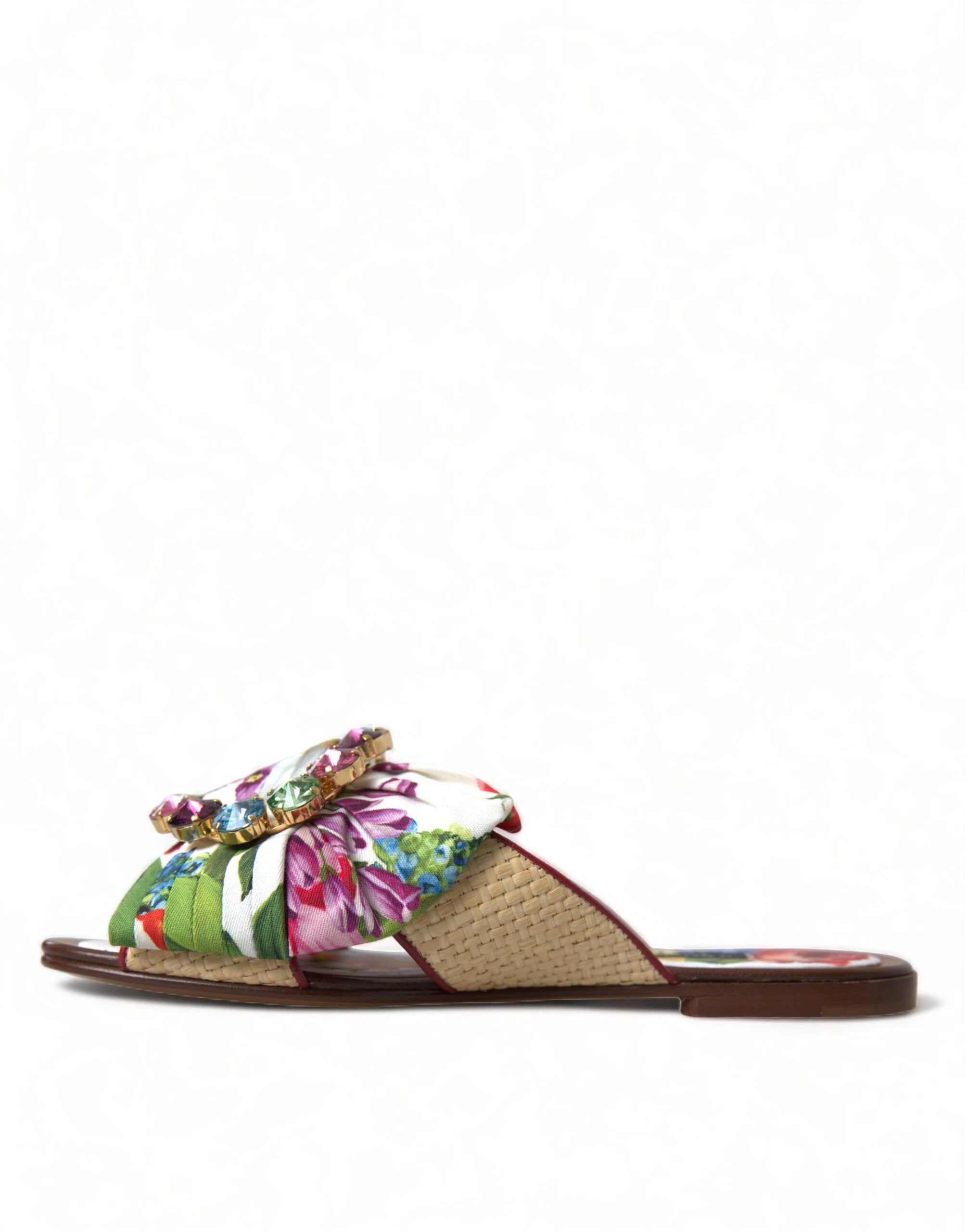 Dolce & Gabbana Multicolor Floral Flats Crystal Sandals Shoes by Dolce & Gabbana