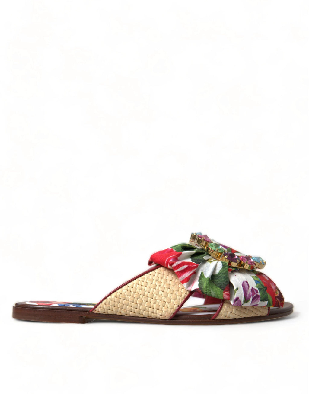 Dolce & Gabbana Multicolor Floral Flats Crystal Sandals Shoes by Dolce & Gabbana