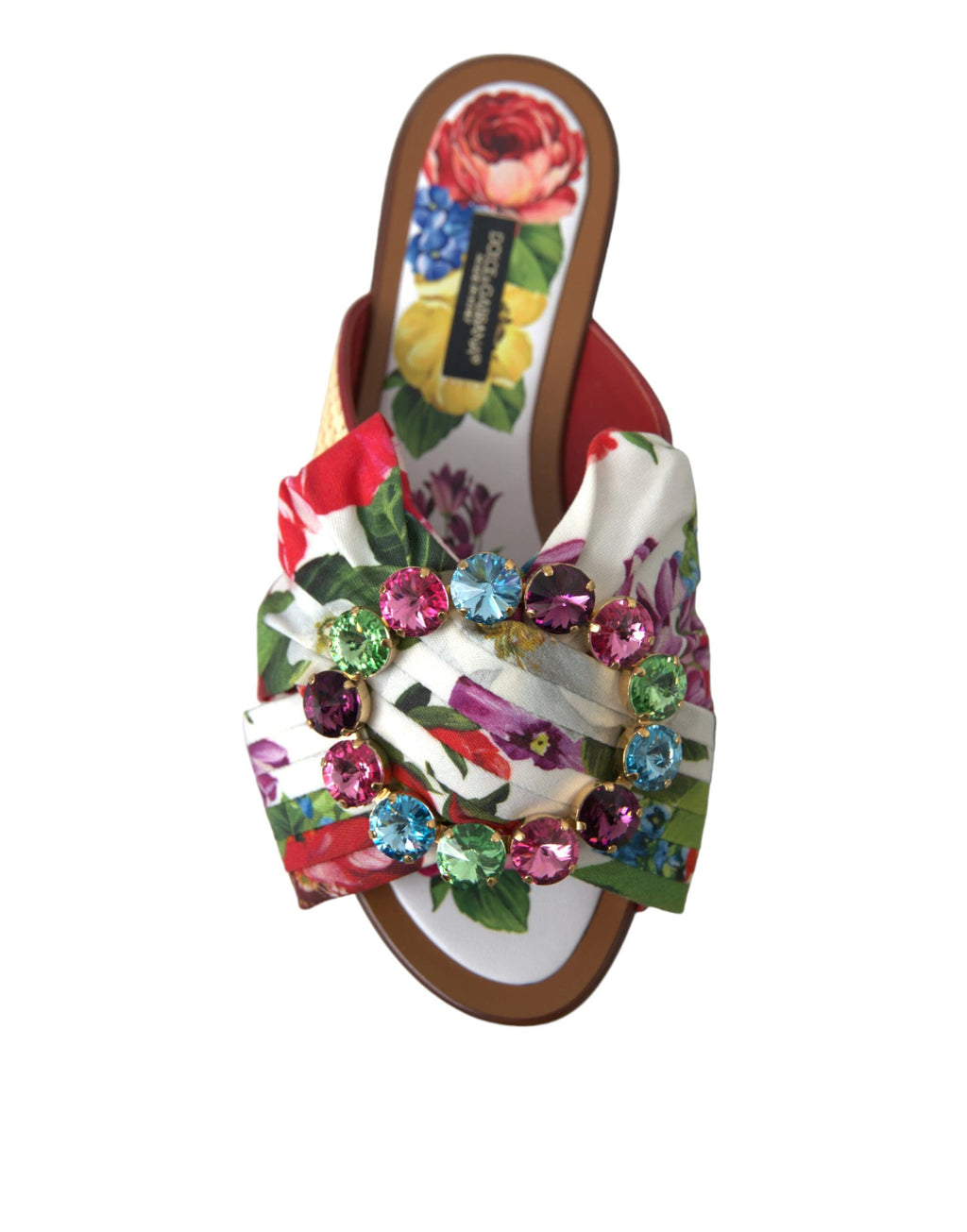 Dolce & Gabbana Multicolor Floral Flats Crystal Sandals Shoes by Dolce & Gabbana