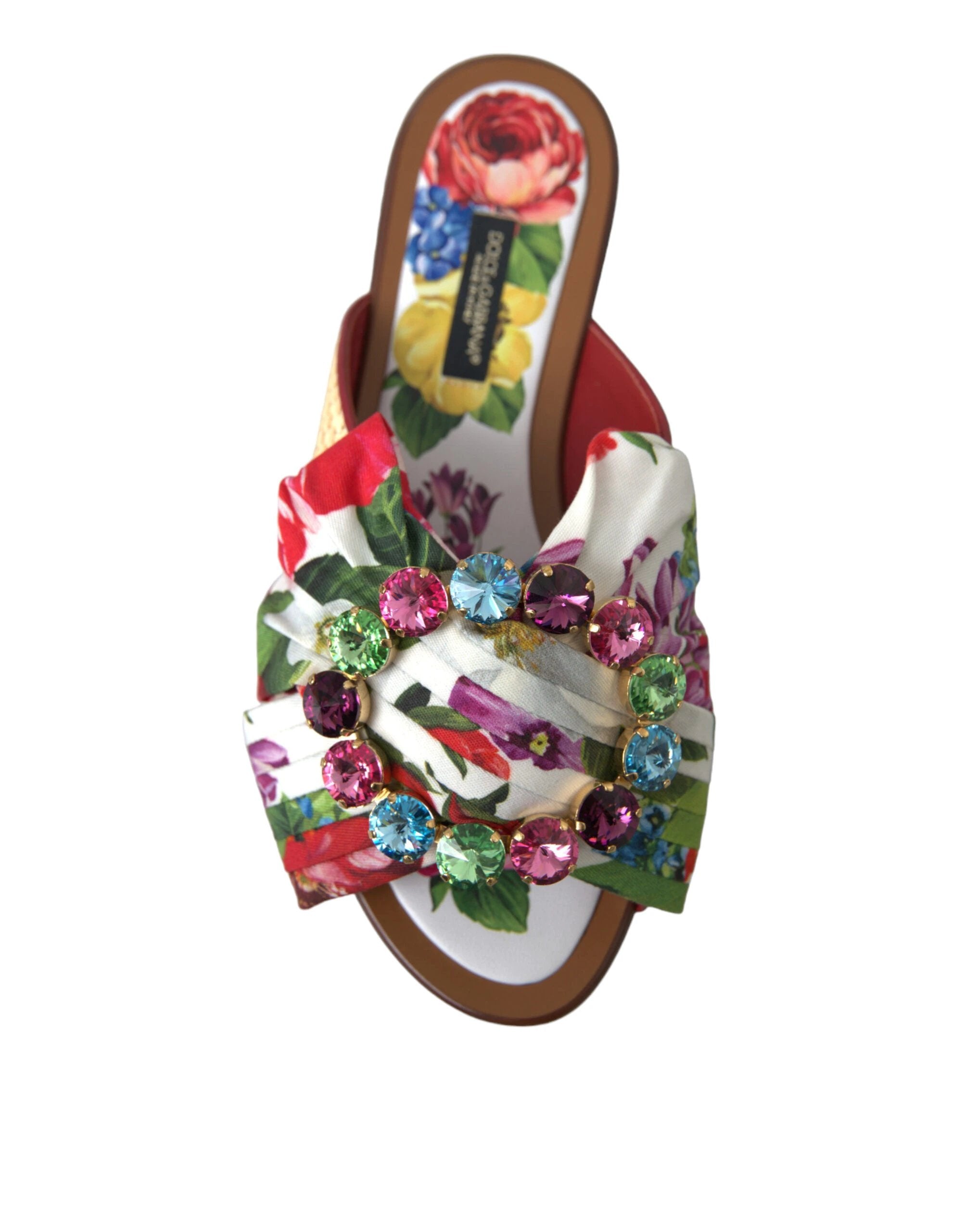 Dolce & Gabbana Multicolor Floral Flats Crystal Sandals Shoes by Dolce & Gabbana