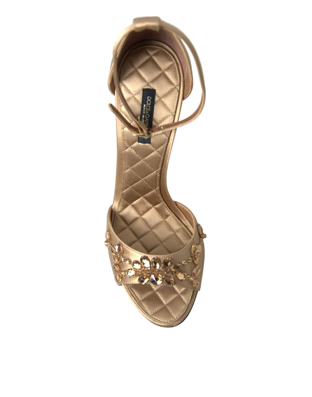 Dolce & Gabbana Gold Satin Ankle Strap Crystal Sandals Shoes by Dolce & Gabbana