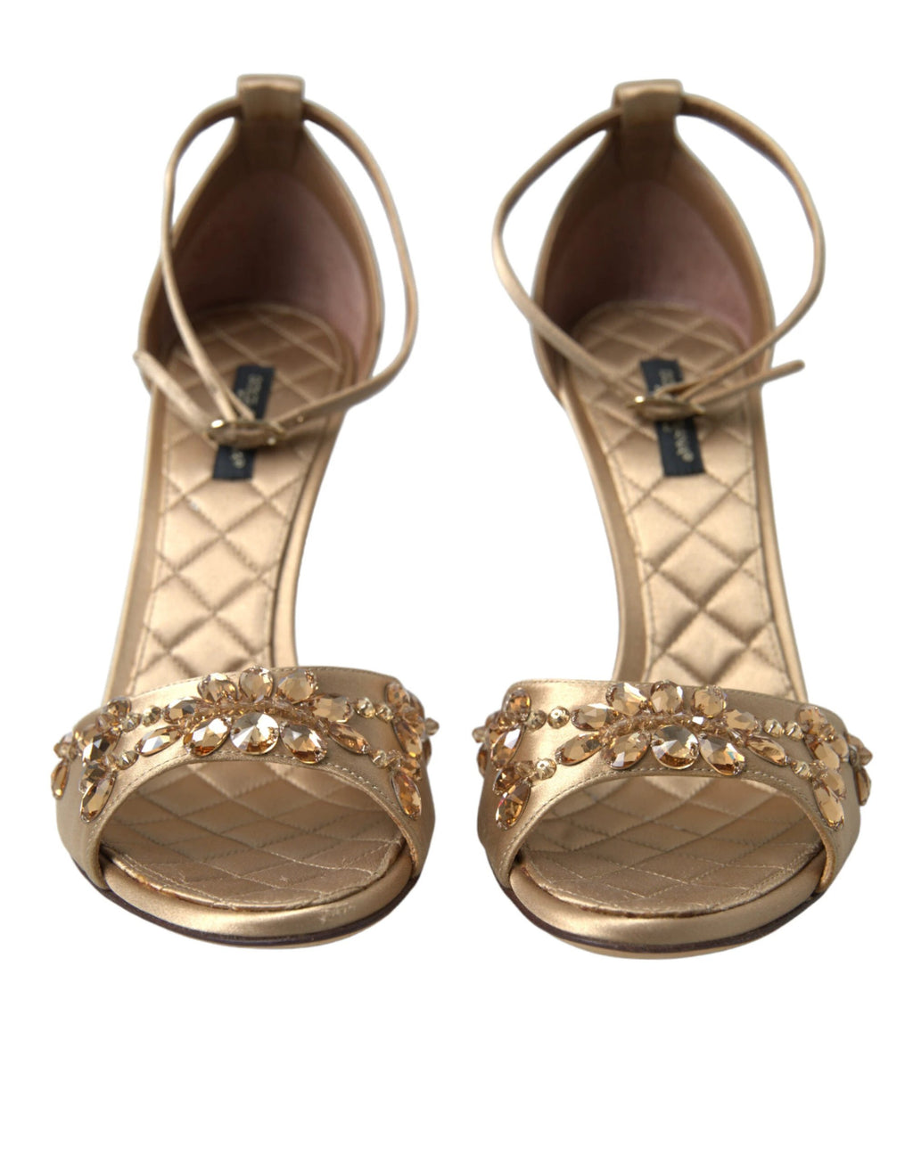 Dolce & Gabbana Gold Satin Ankle Strap Crystal Sandals Shoes by Dolce & Gabbana