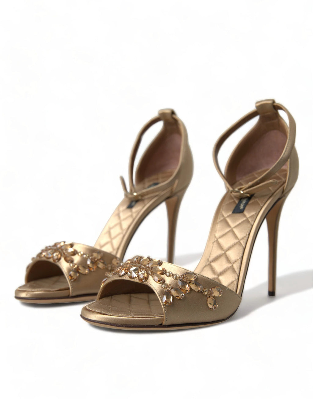 Dolce & Gabbana Gold Satin Ankle Strap Crystal Sandals Shoes by Dolce & Gabbana