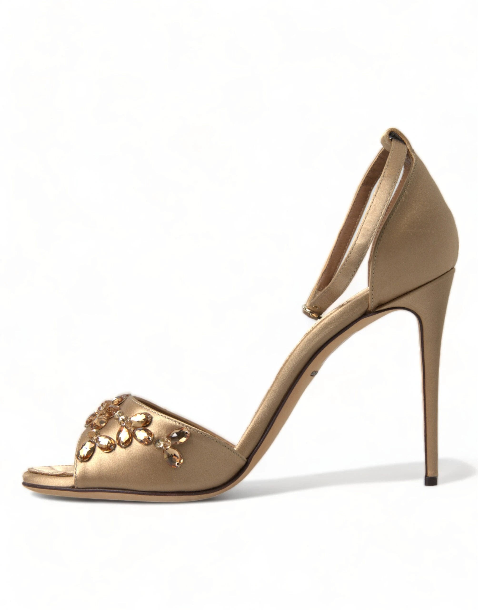 Dolce & Gabbana Gold Satin Ankle Strap Crystal Sandals Shoes by Dolce & Gabbana