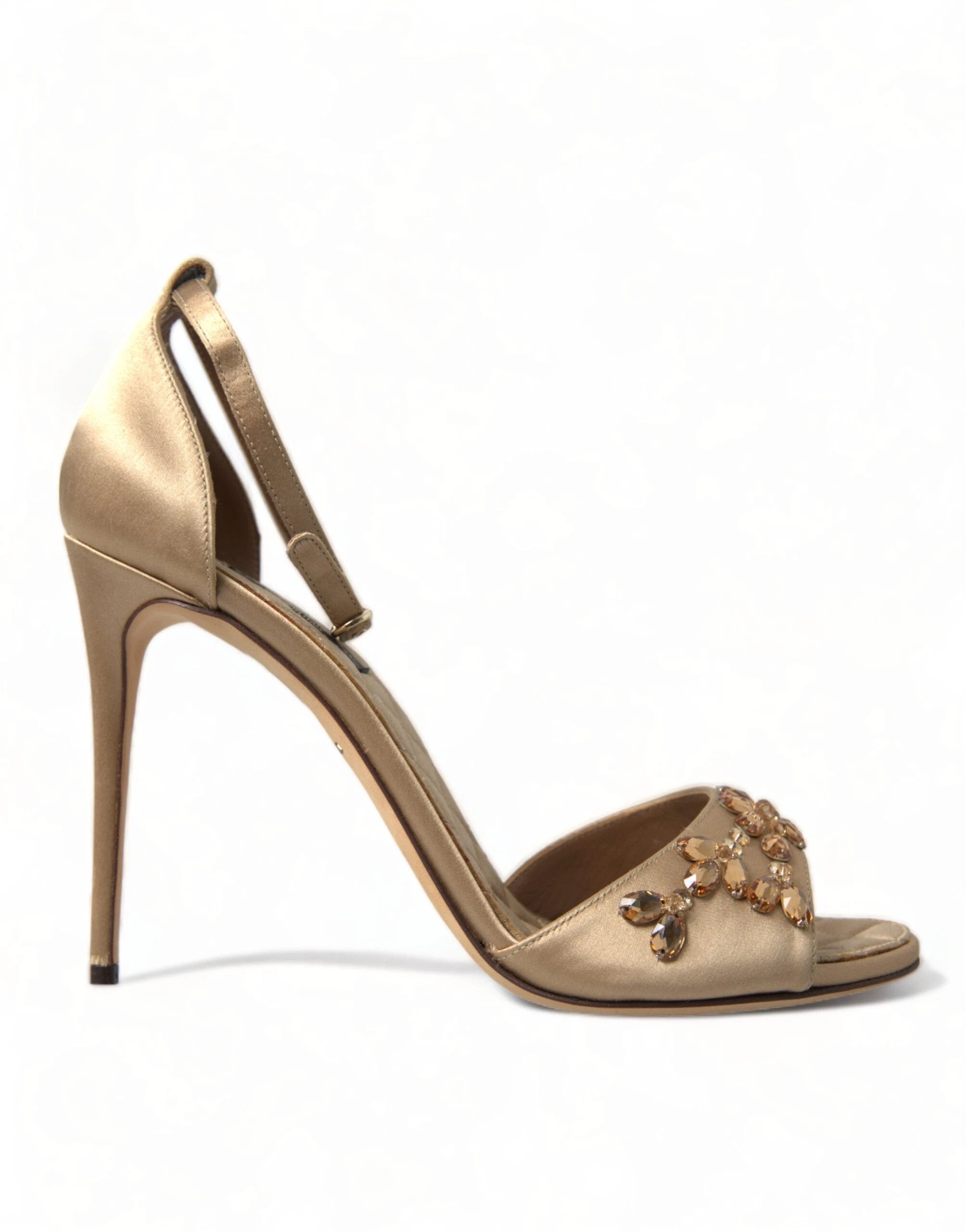 Dolce & Gabbana Gold Satin Ankle Strap Crystal Sandals Shoes by Dolce & Gabbana