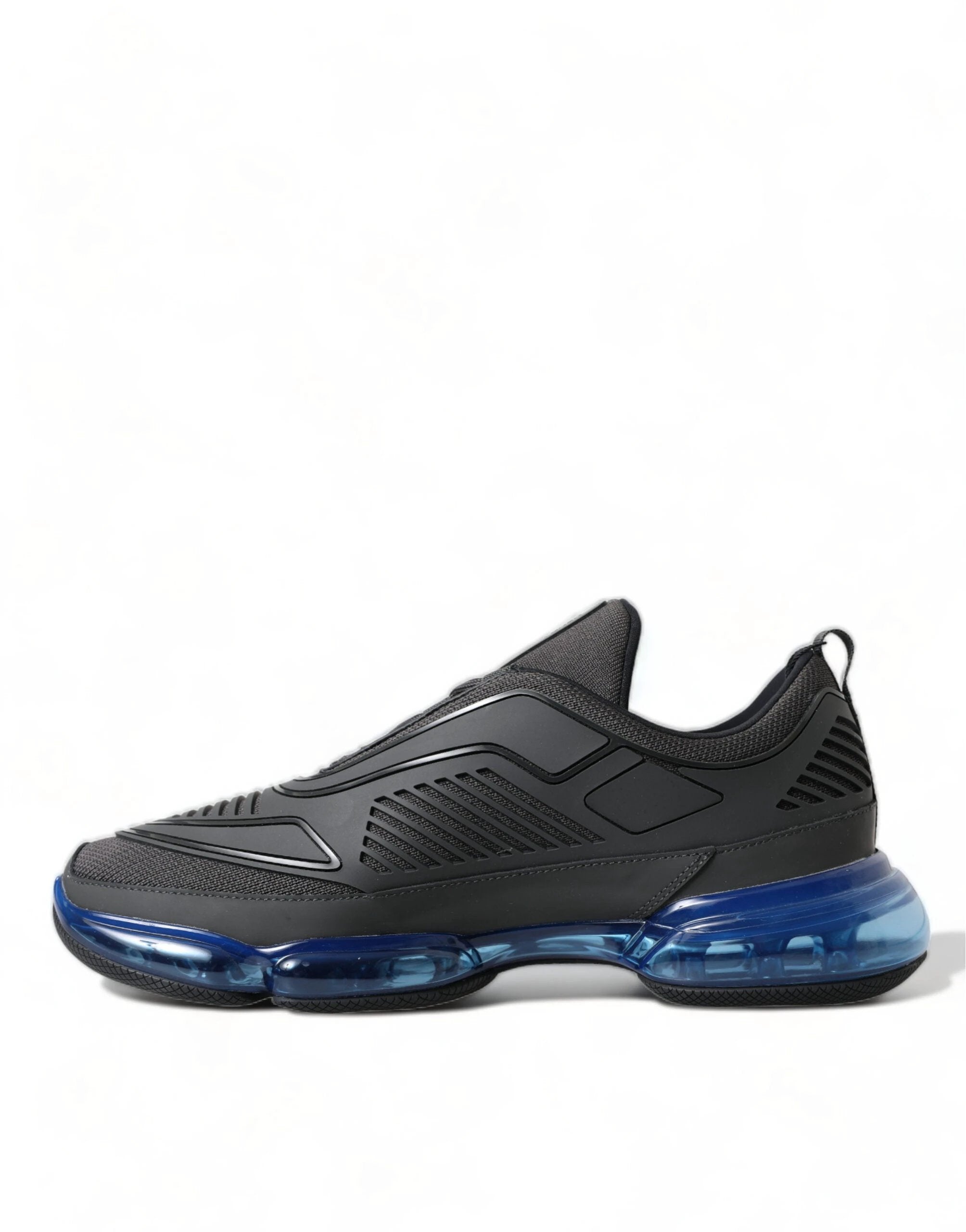 Prada Black Blue Rubber Knit Slip On Low Top Sneakers Shoes by Prada