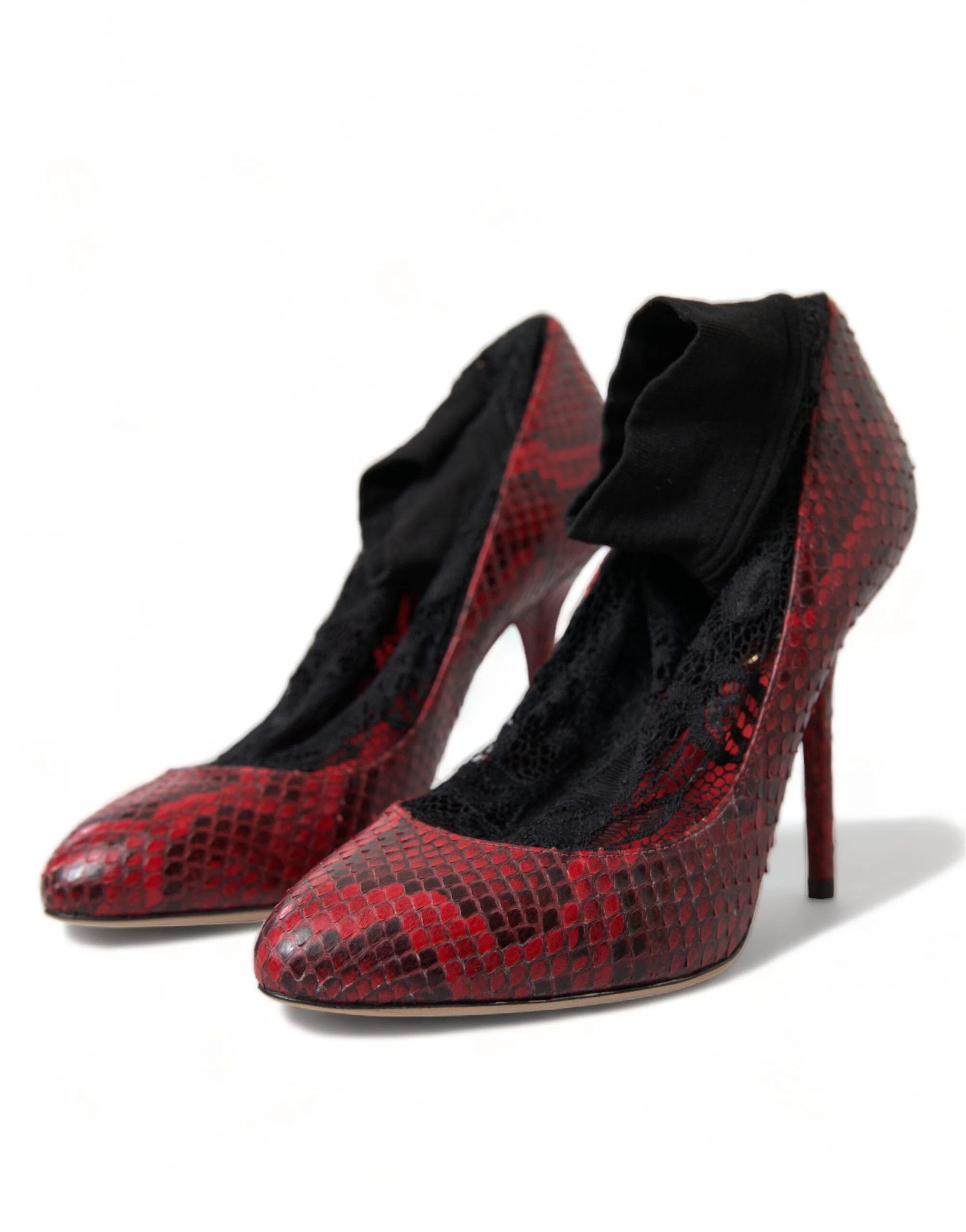 Dolce & Gabbana Red Ayers Leather Lace Socks Pumps Shoes by Dolce & Gabbana