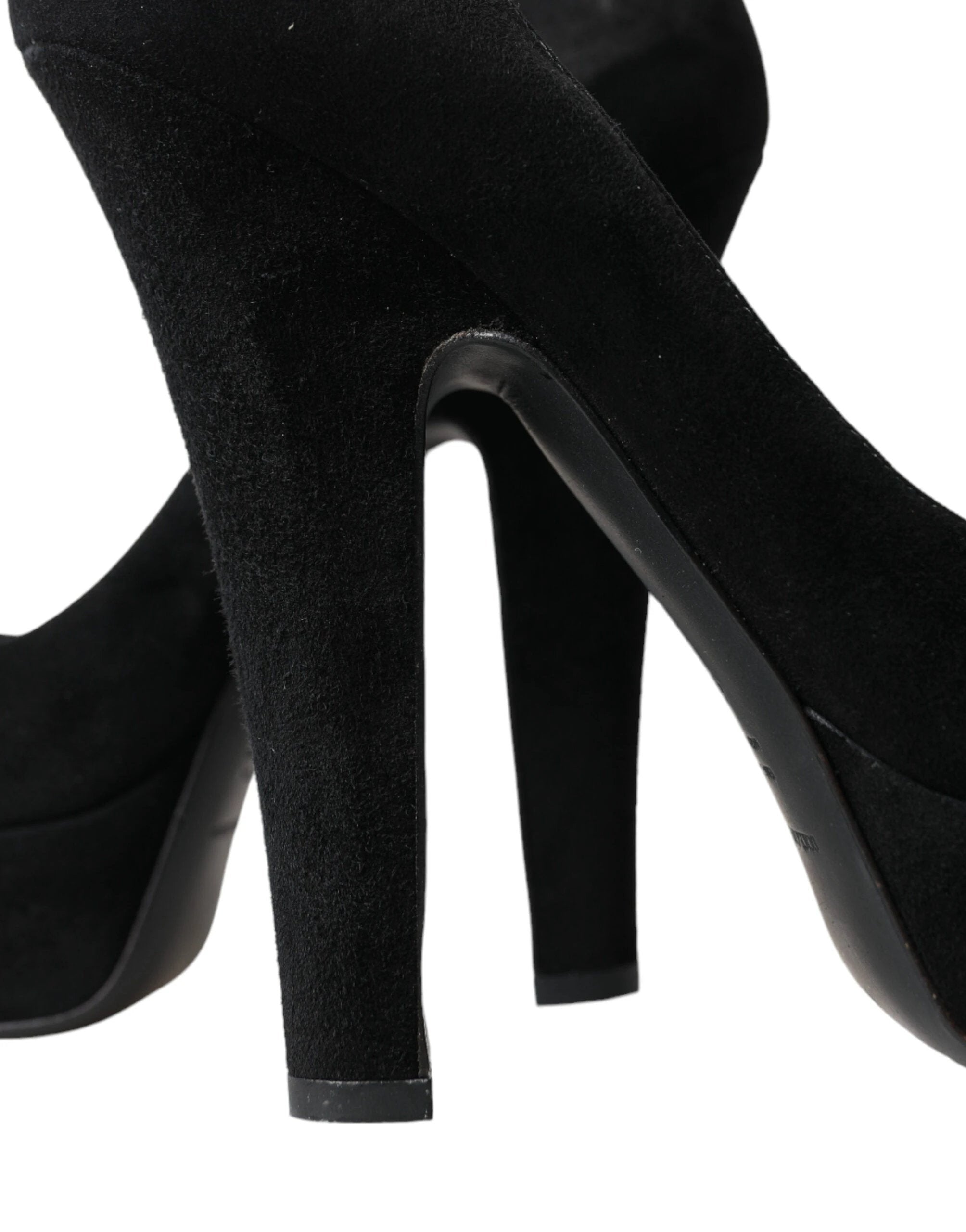 Dolce & Gabbana Black Suede Leather Platform Heel Pumps Shoes by Dolce & Gabbana
