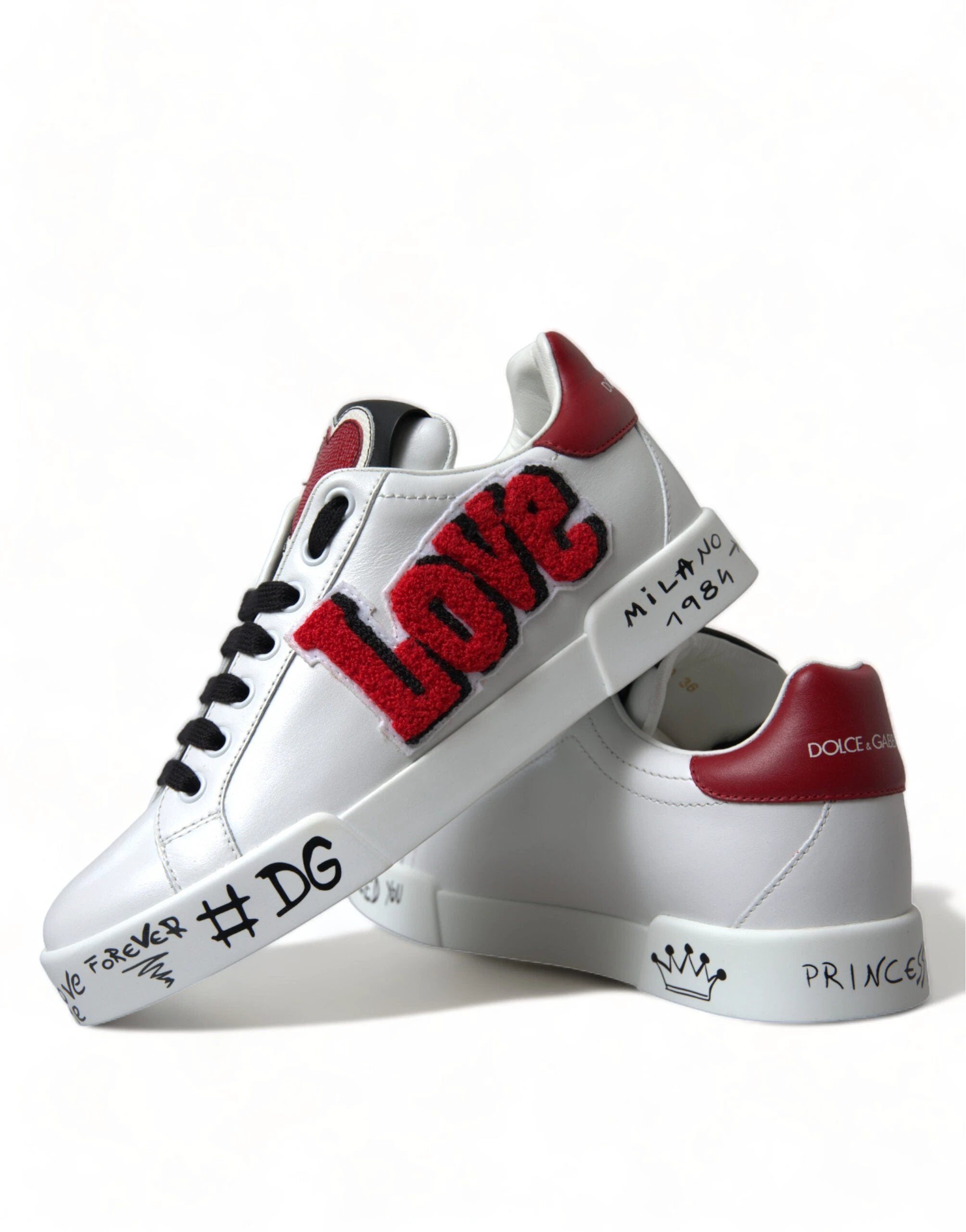 Dolce & Gabbana White Love Patch Portofino Classic Sneakers Shoes by Dolce & Gabbana