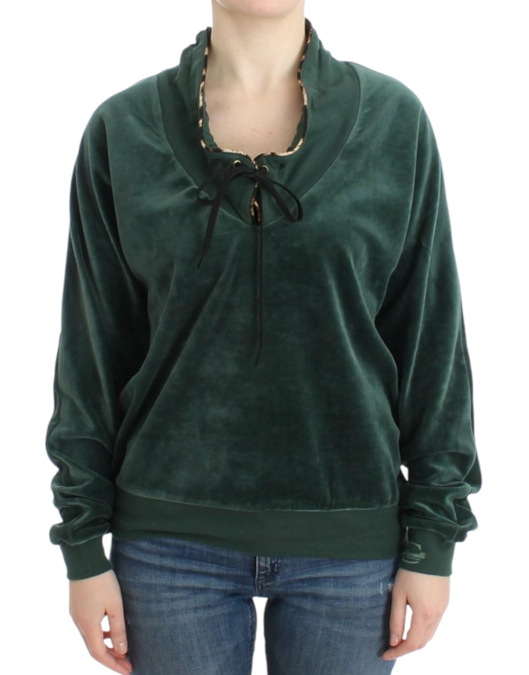 Cavalli Green velvet cotton sweater by Cavalli