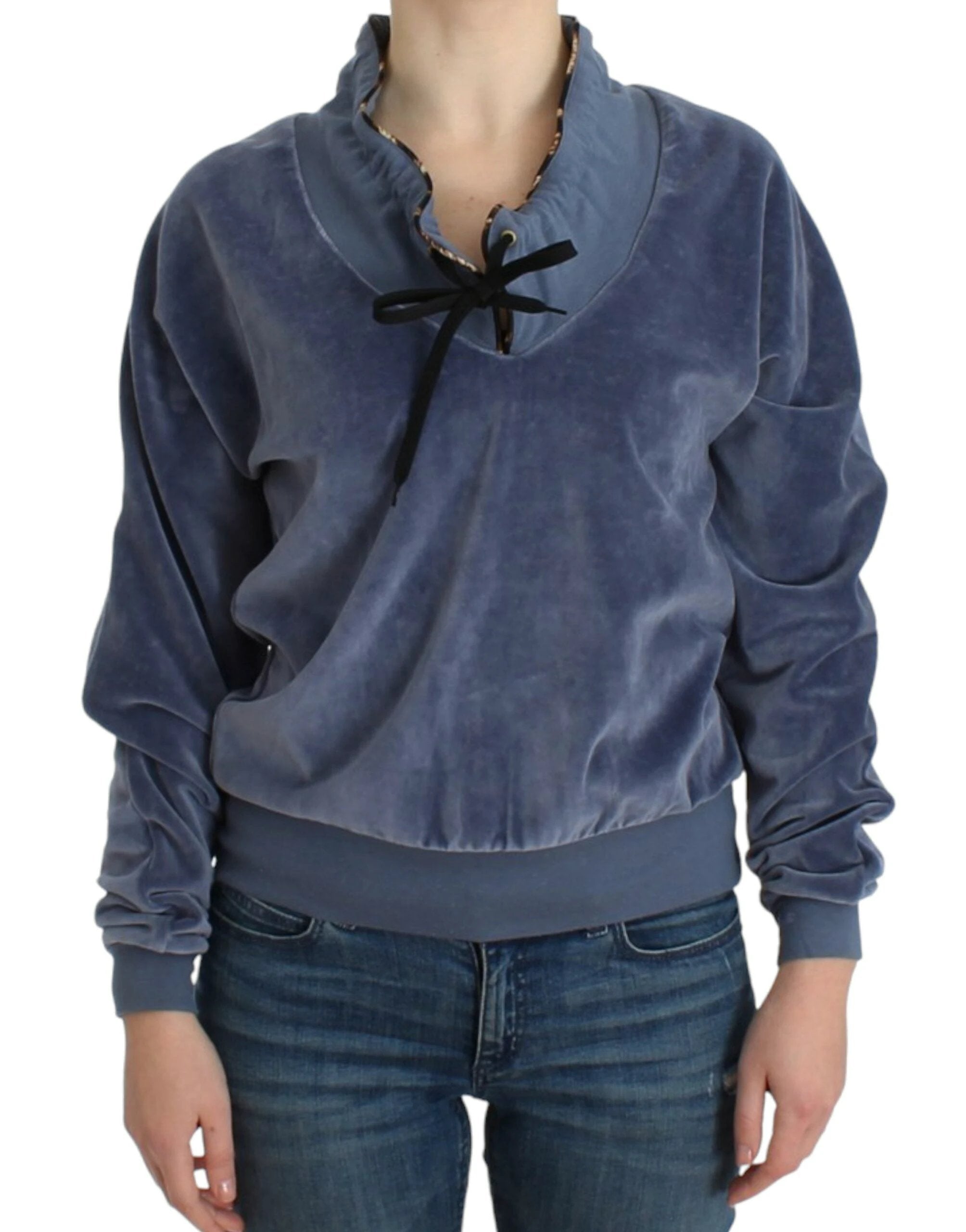 Cavalli Blue velvet cotton sweater by Cavalli