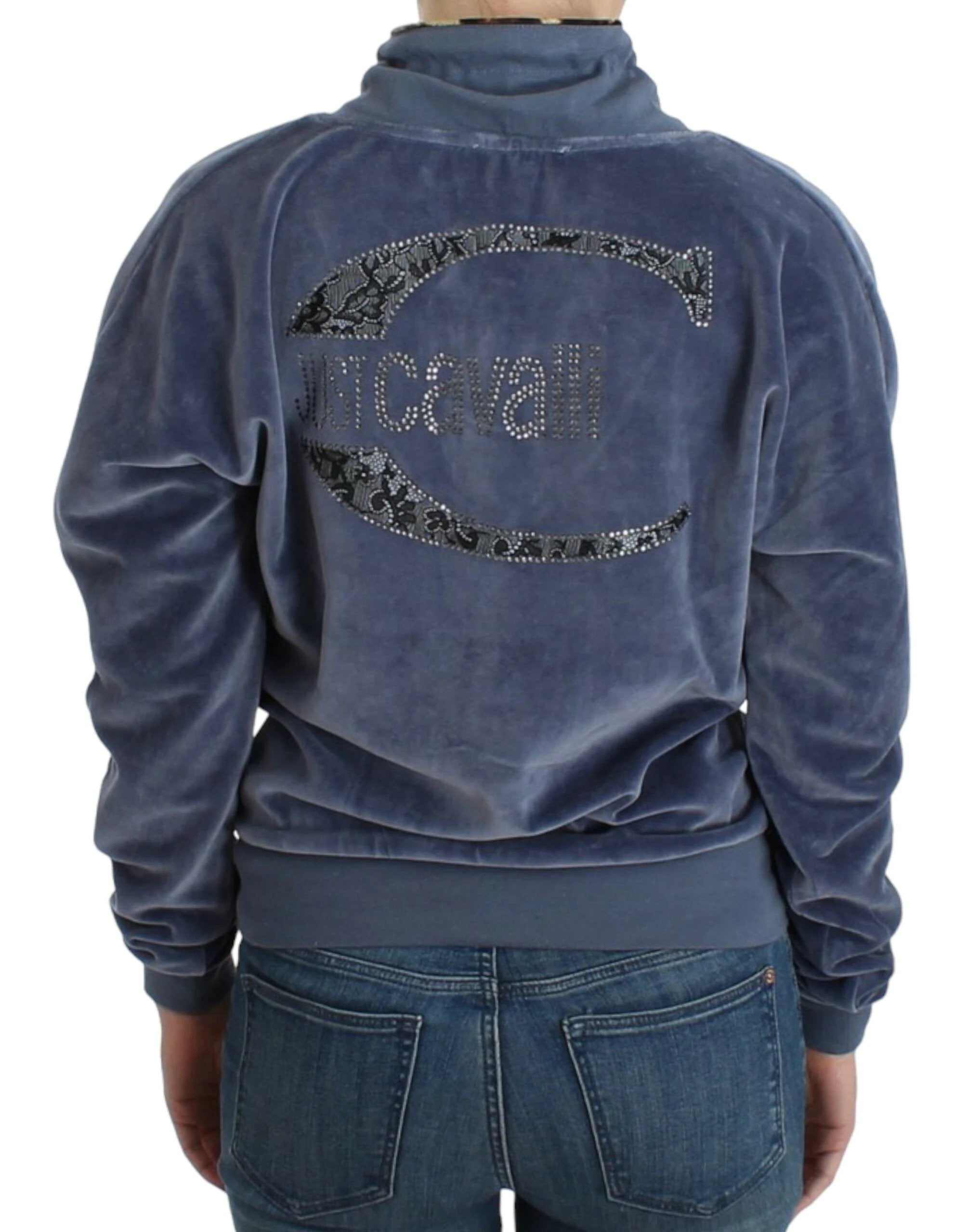 Cavalli Blue velvet cotton sweater by Cavalli