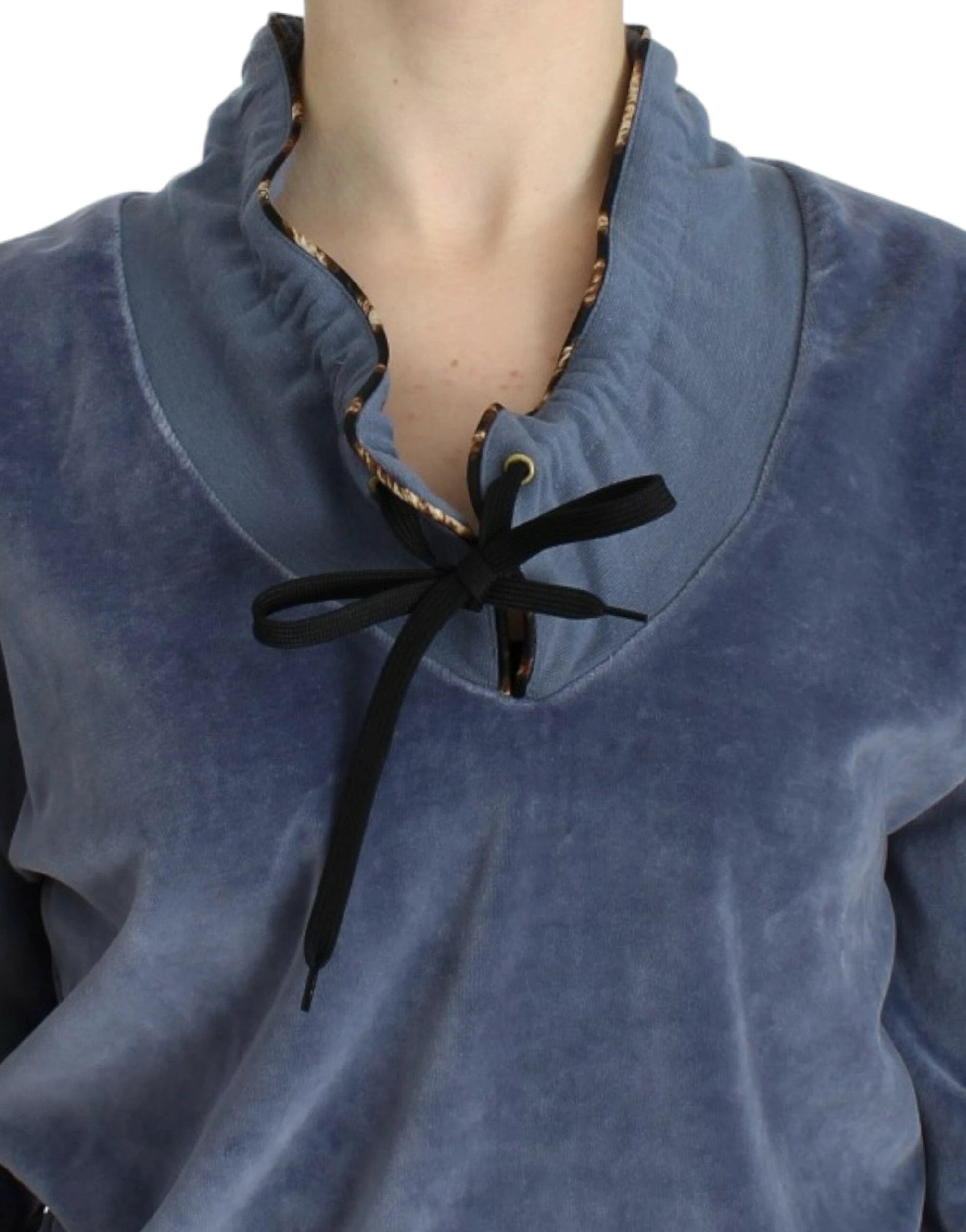 Cavalli Blue velvet cotton sweater by Cavalli