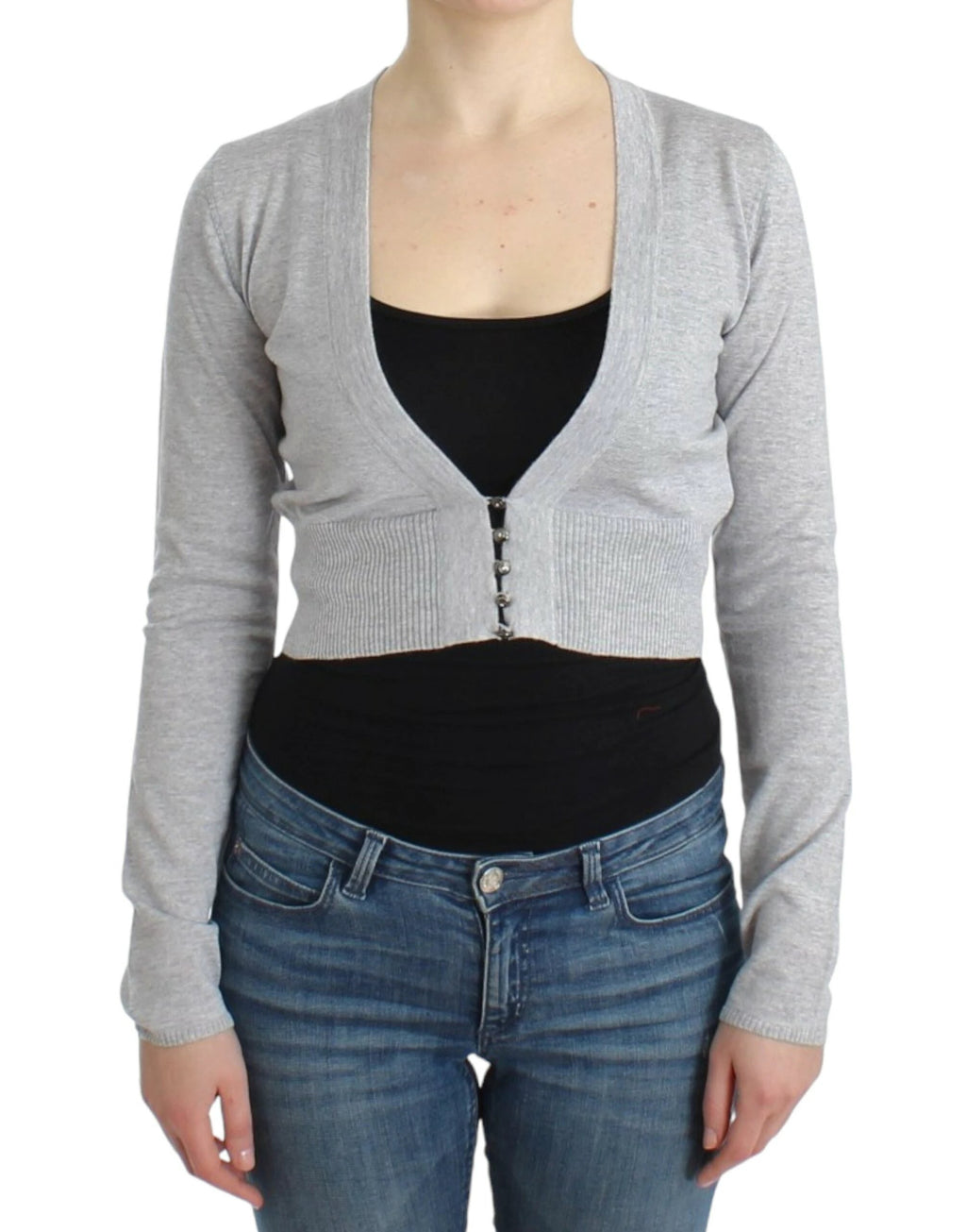 Cavalli Gray cropped wool cardigan by Cavalli