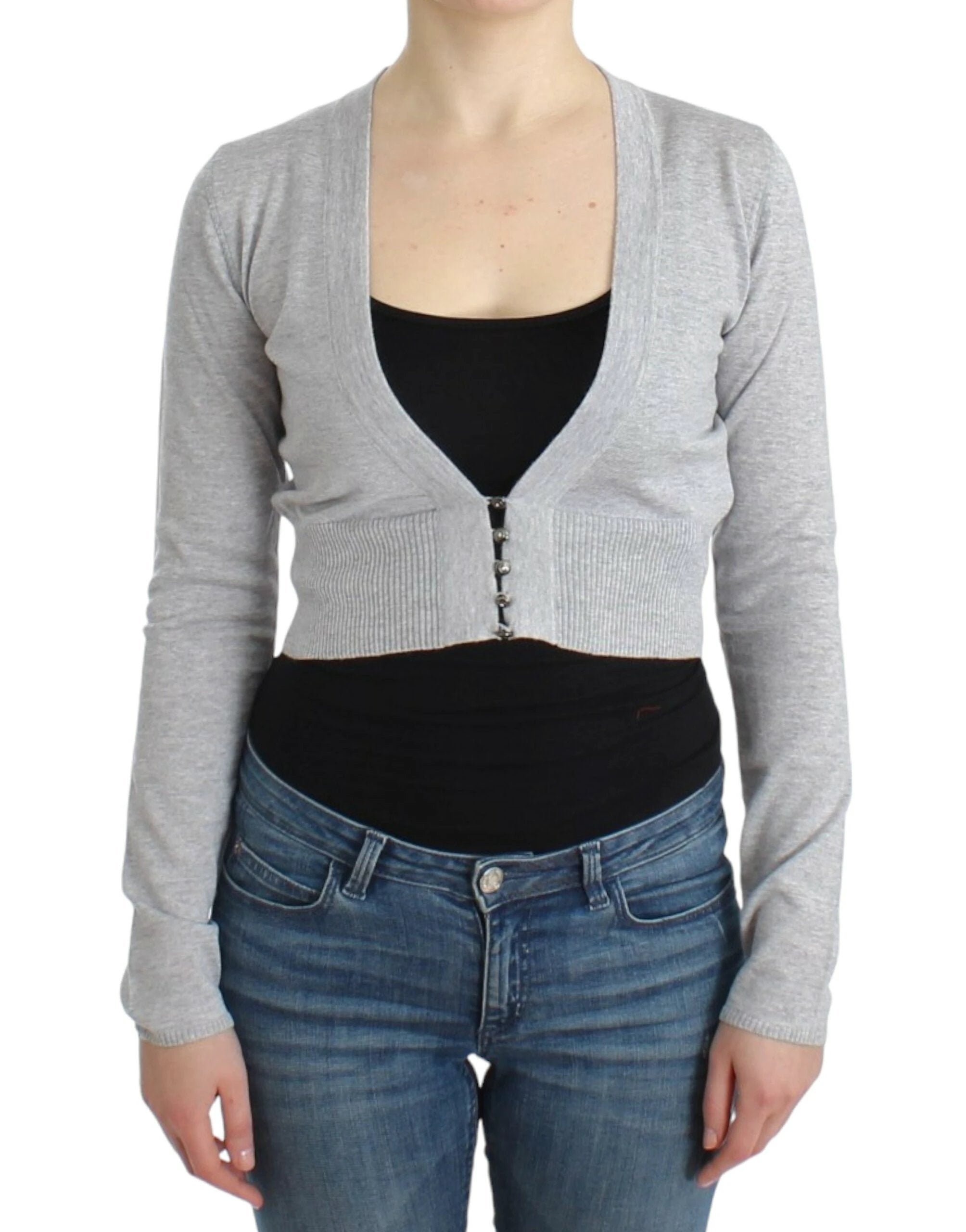 Cavalli Gray cropped wool cardigan by Cavalli
