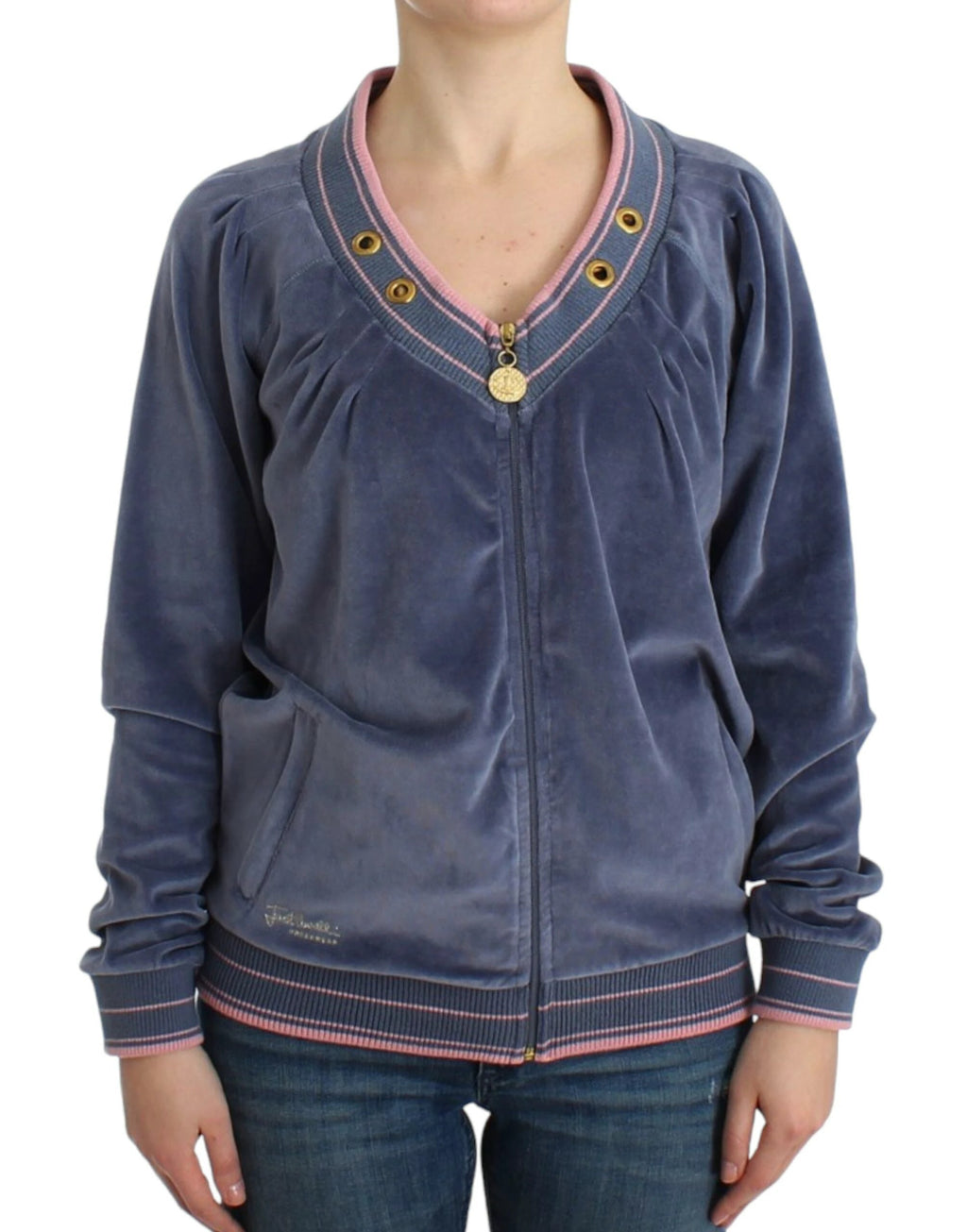 Cavalli Blue velvet zipup sweater by Cavalli