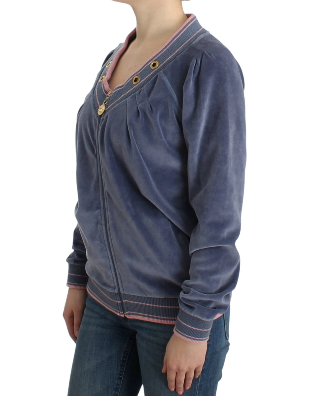 Cavalli Blue velvet zipup sweater by Cavalli