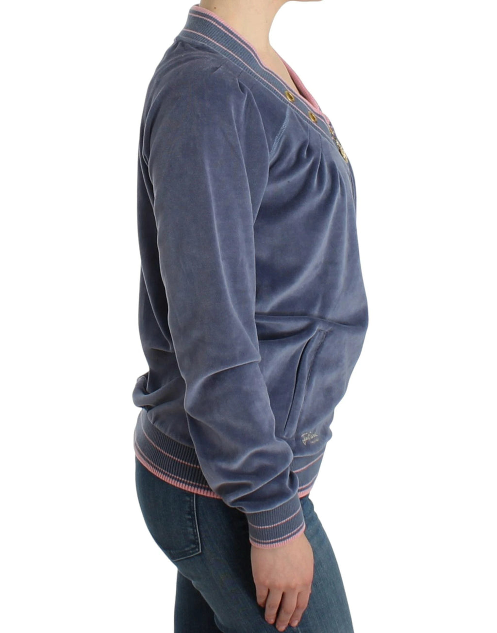 Cavalli Blue velvet zipup sweater by Cavalli
