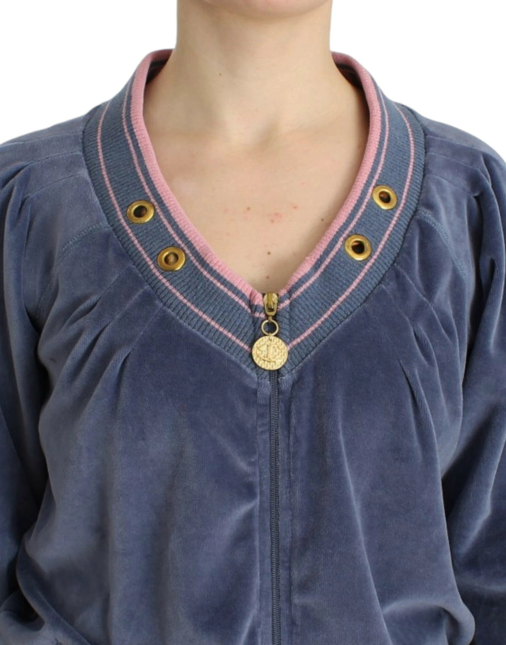 Cavalli Blue velvet zipup sweater by Cavalli
