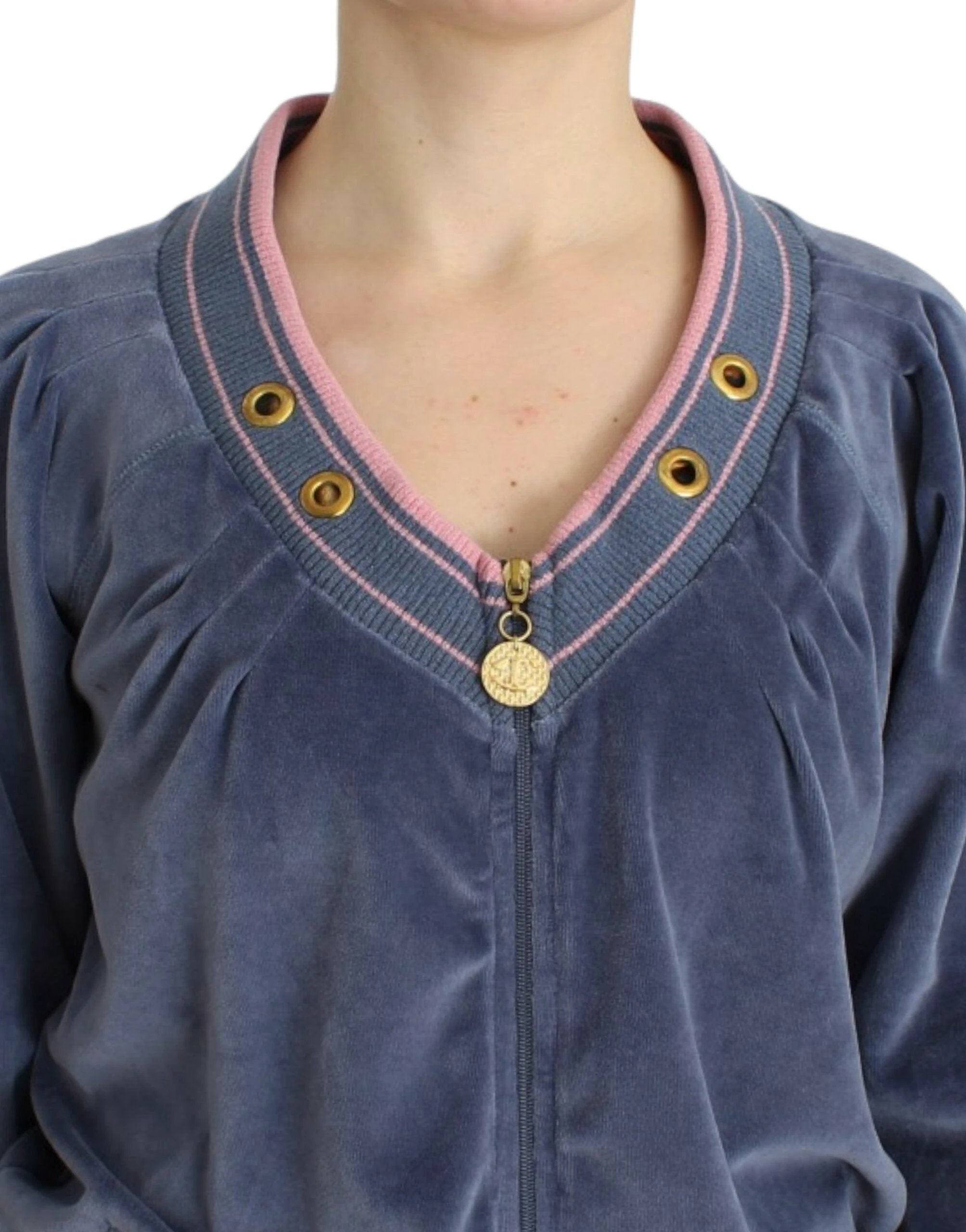Cavalli Blue velvet zipup sweater by Cavalli