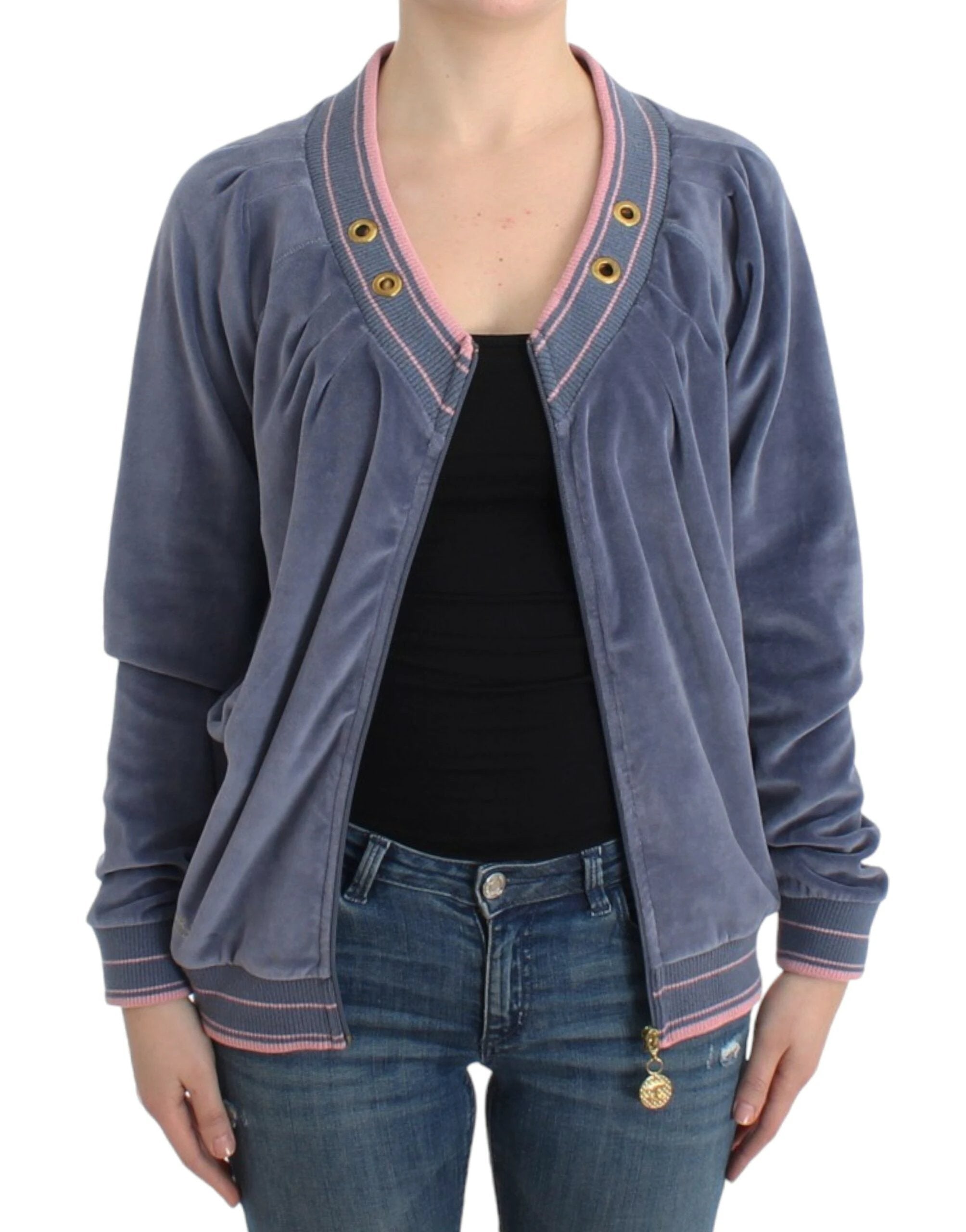 Cavalli Blue velvet zipup sweater by Cavalli