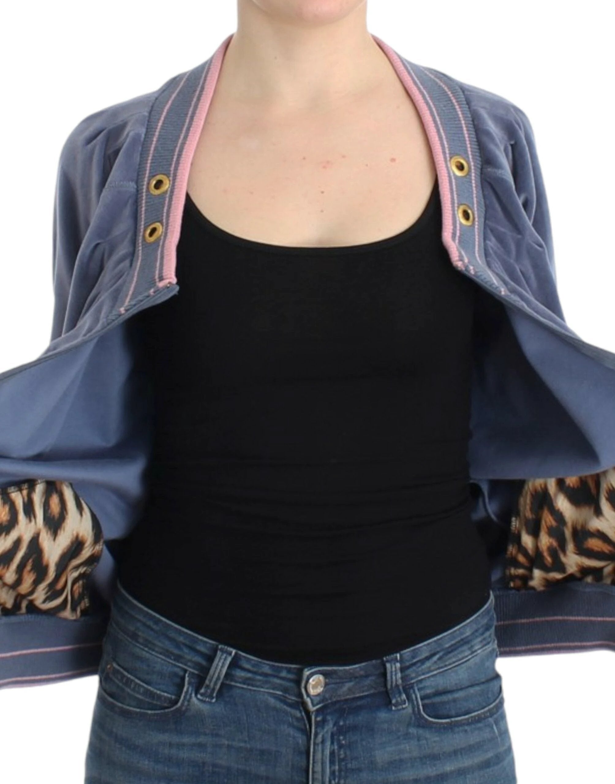 Cavalli Blue velvet zipup sweater by Cavalli