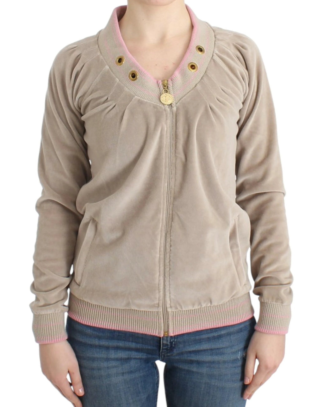 Cavalli Beige velvet zipup sweater by Cavalli