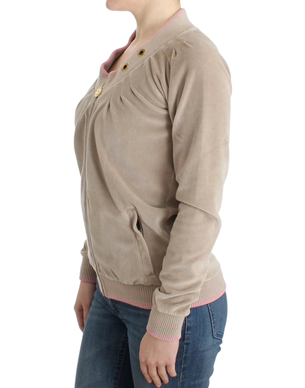 Cavalli Beige velvet zipup sweater by Cavalli