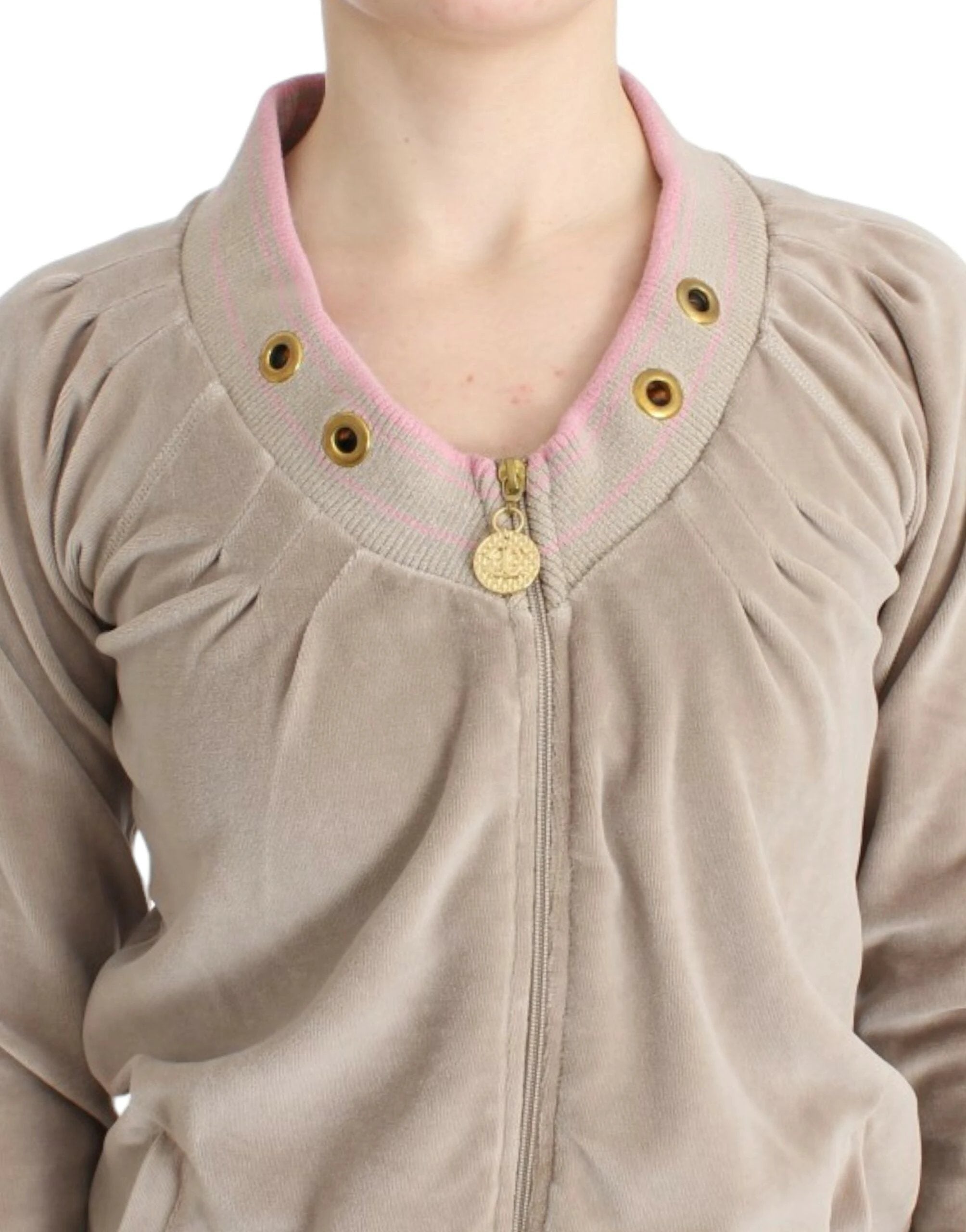 Cavalli Beige velvet zipup sweater by Cavalli