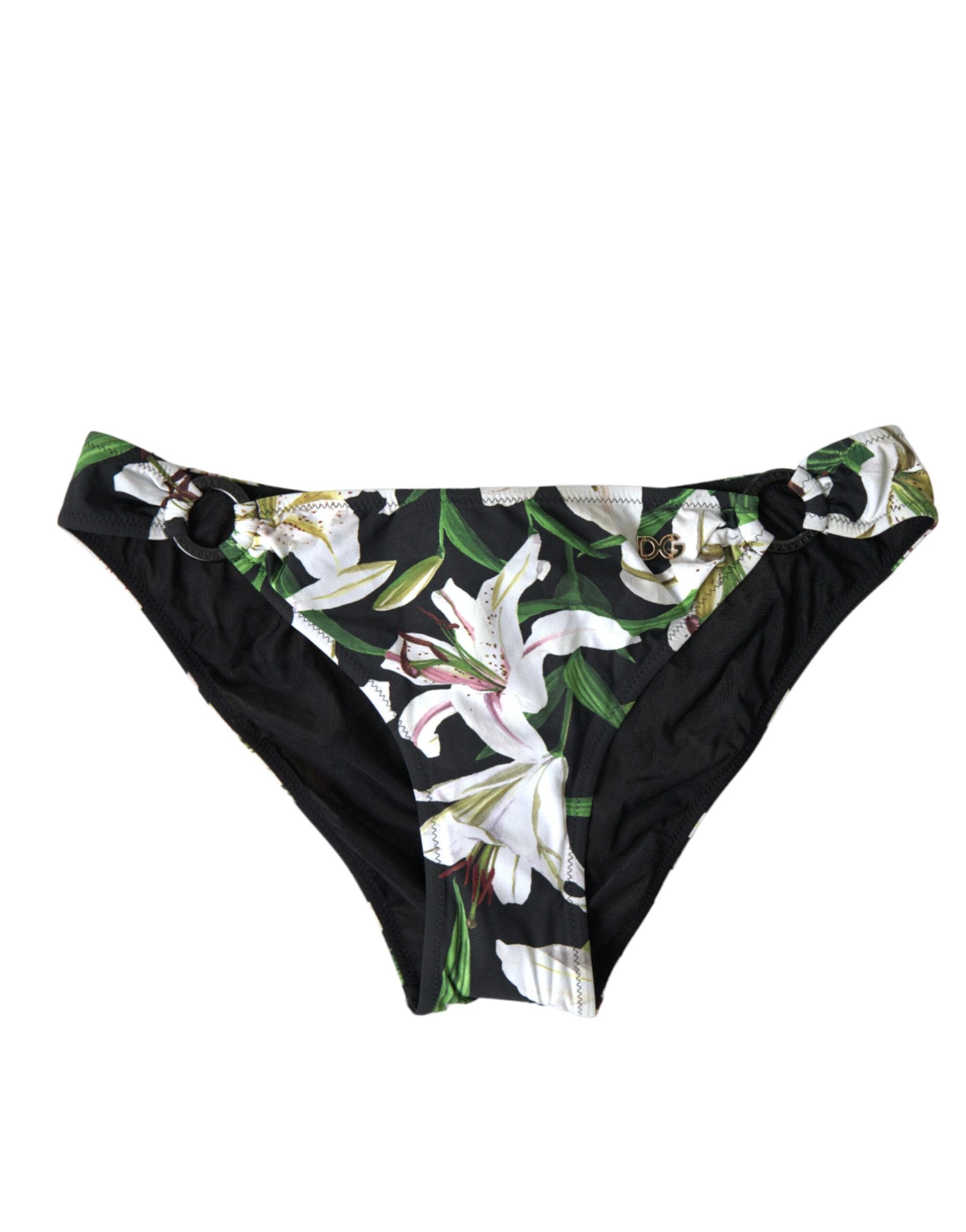 Dolce & Gabbana Black Lily Print Swimwear Bottom Beachwear Bikini by Dolce & Gabbana