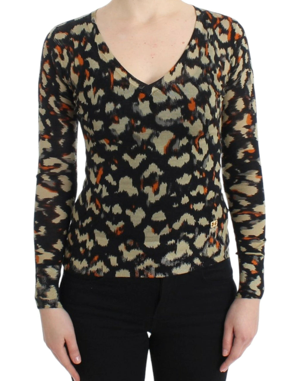 Cavalli Multicolor v-neck wool jumper by Cavalli