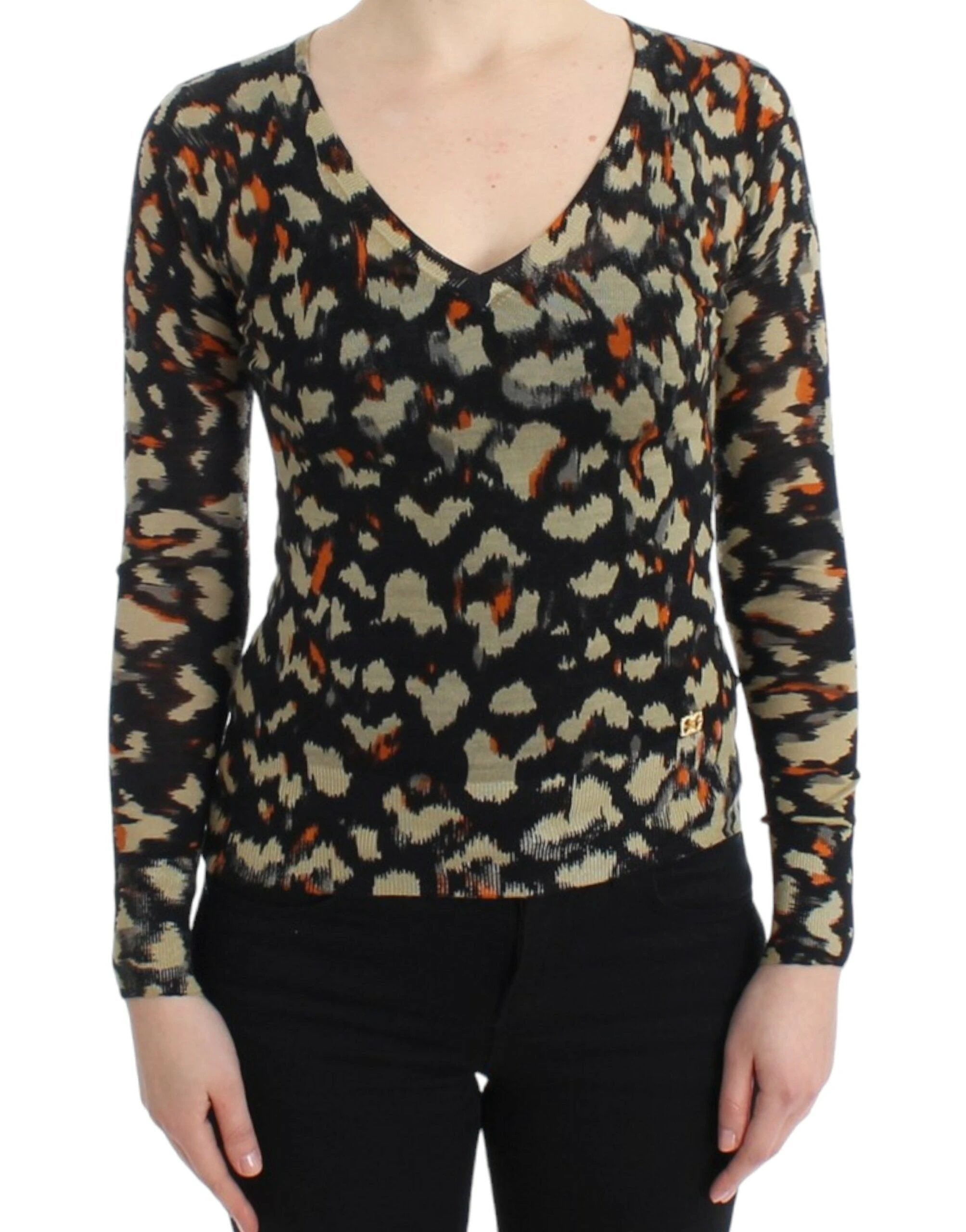 Cavalli Multicolor v-neck wool jumper by Cavalli