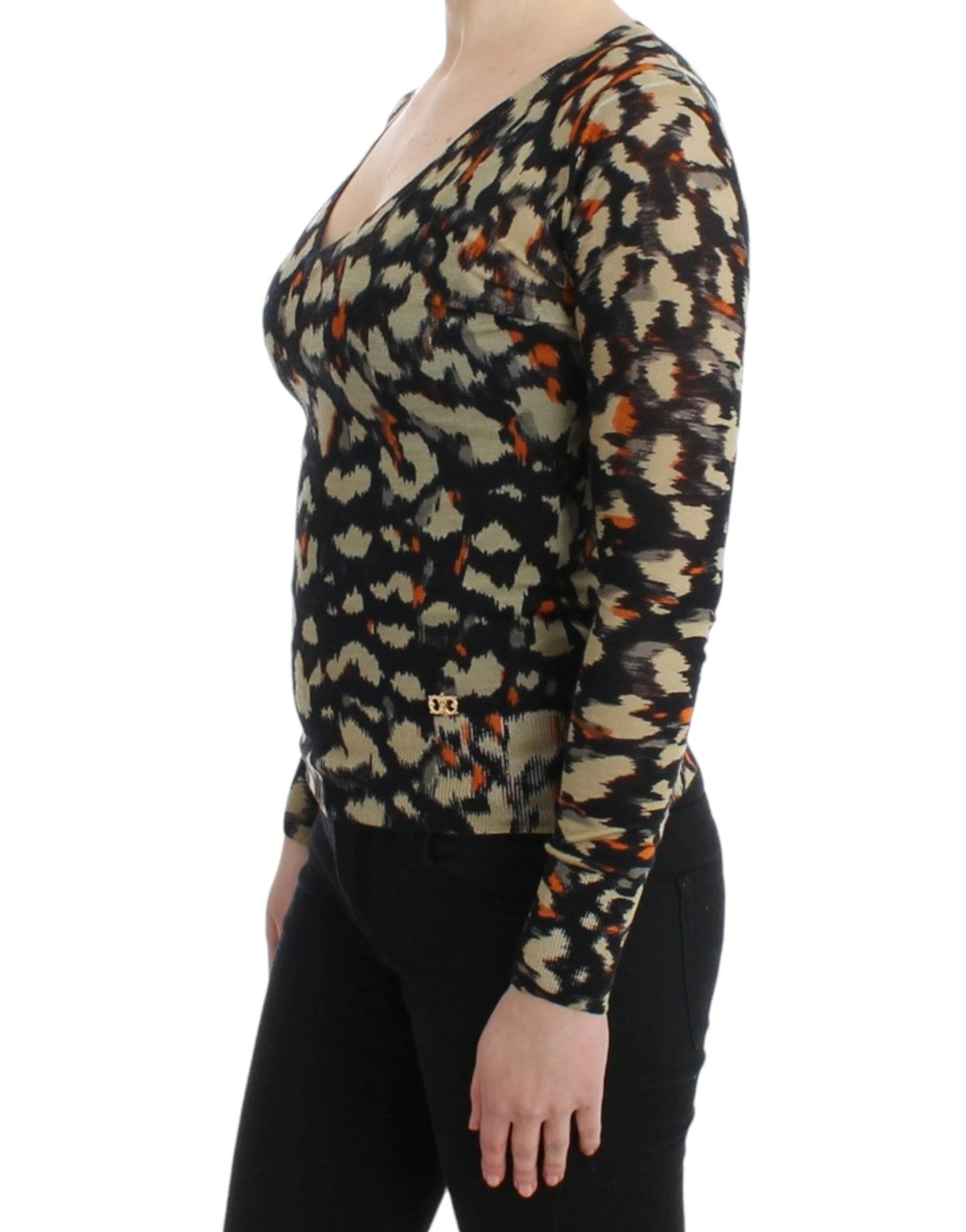 Cavalli Multicolor v-neck wool jumper by Cavalli