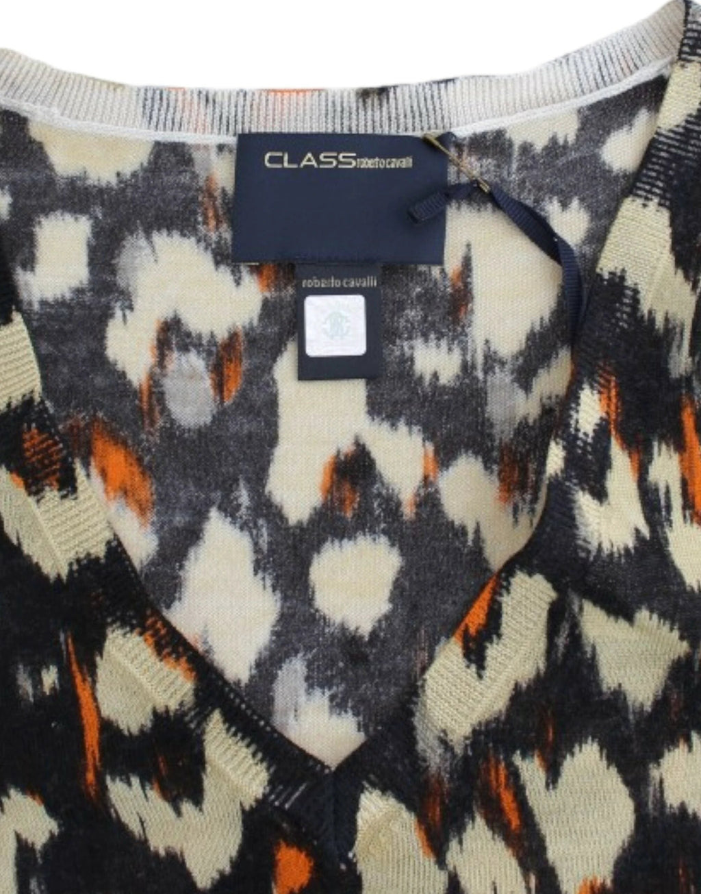 Cavalli Multicolor v-neck wool jumper by Cavalli