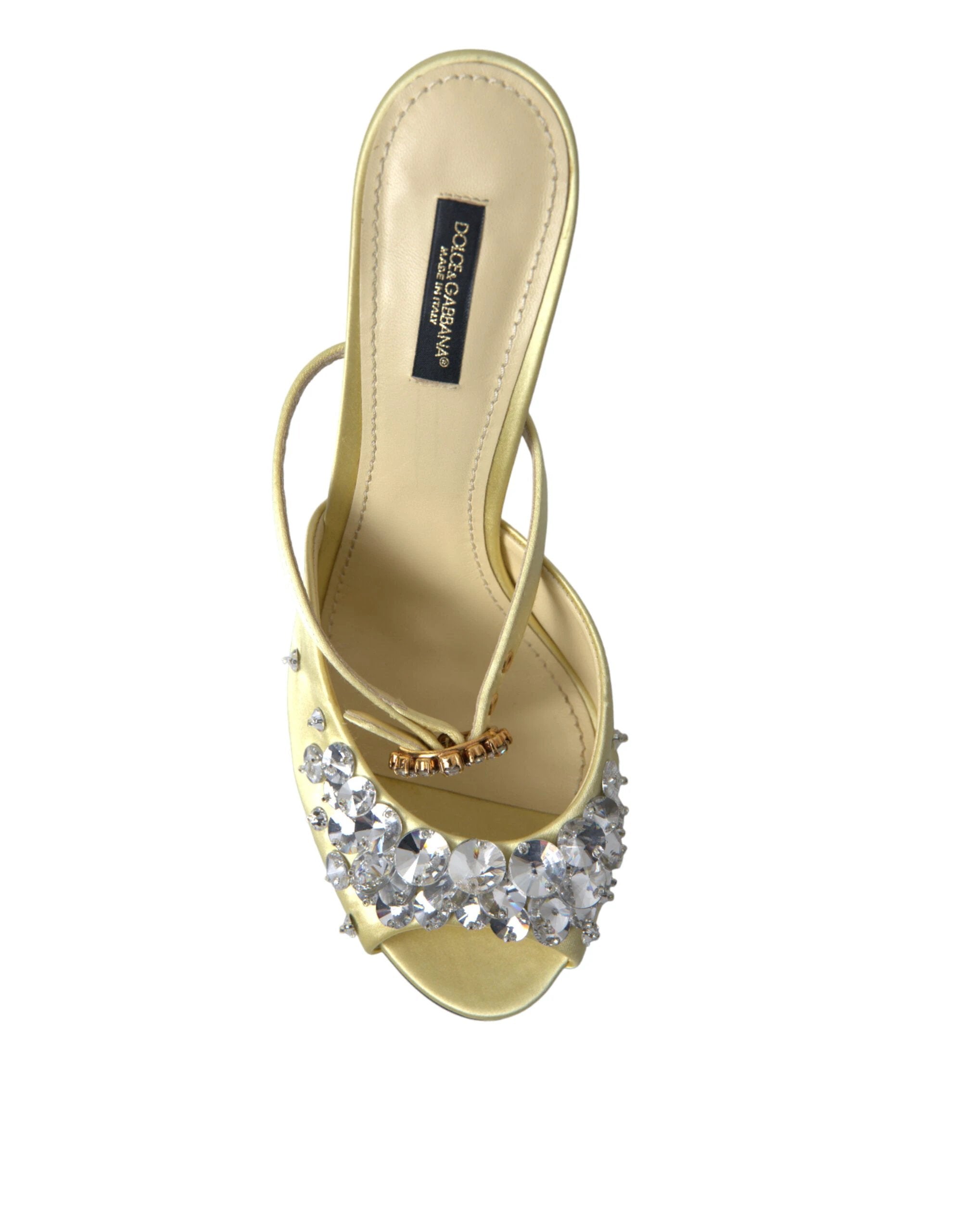 Dolce & Gabbana Yellow Satin Crystal Mary Janes Sandals by Dolce & Gabbana