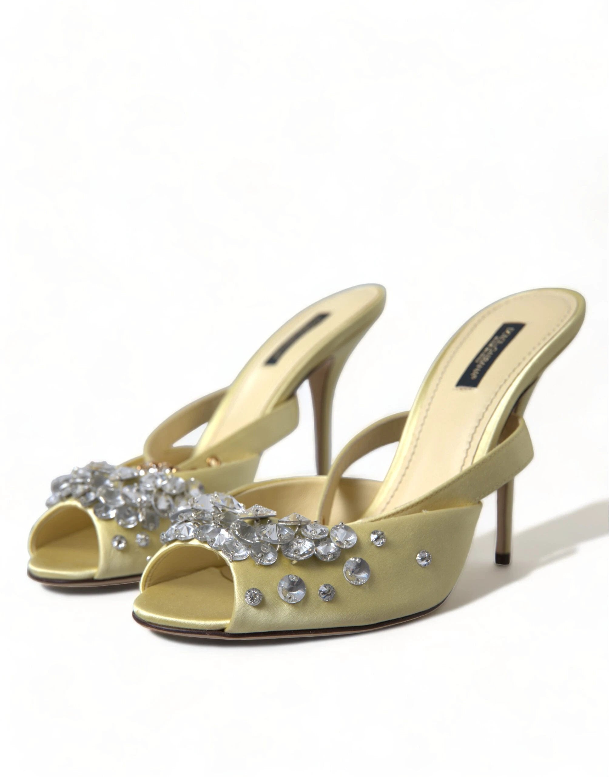 Dolce & Gabbana Yellow Satin Crystal Mary Janes Sandals by Dolce & Gabbana