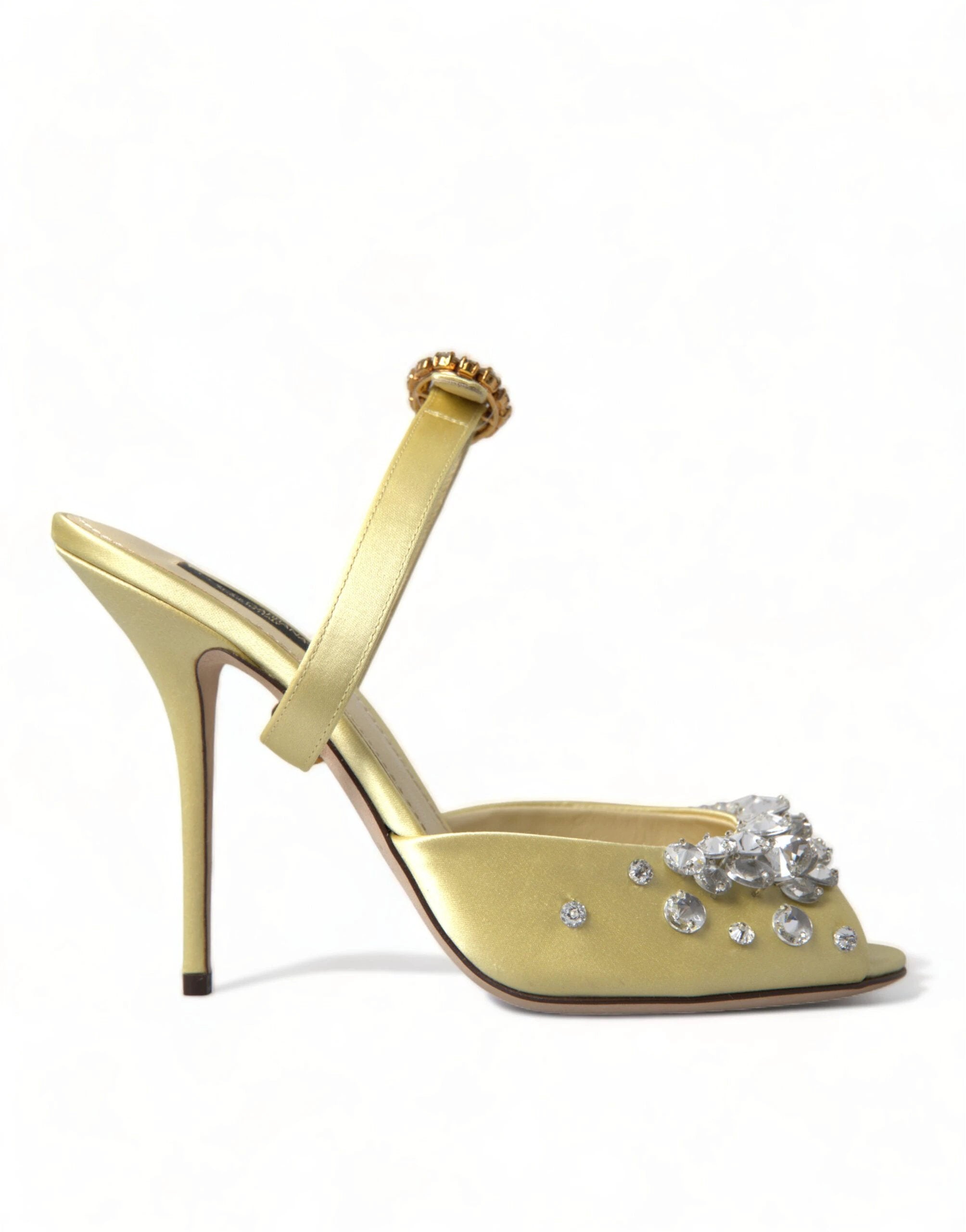 Dolce & Gabbana Yellow Satin Crystal Mary Janes Sandals by Dolce & Gabbana