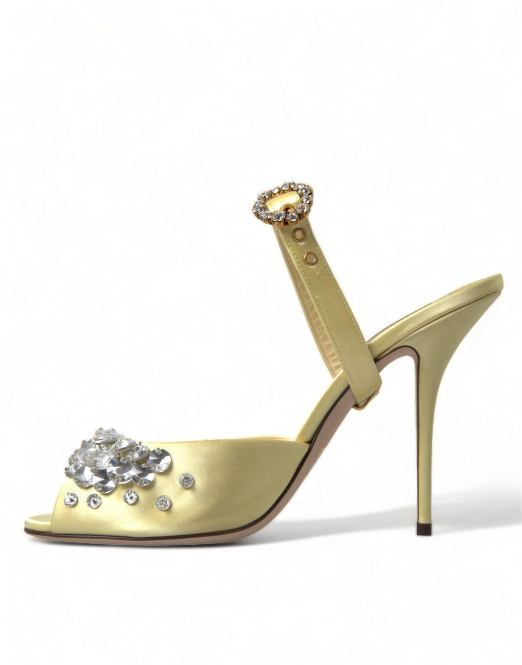 Dolce & Gabbana Yellow Satin Crystal Mary Janes Sandals by Dolce & Gabbana