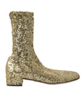 Dolce & Gabbana Gold Sequined Short Boots Stretch Shoes by Dolce & Gabbana